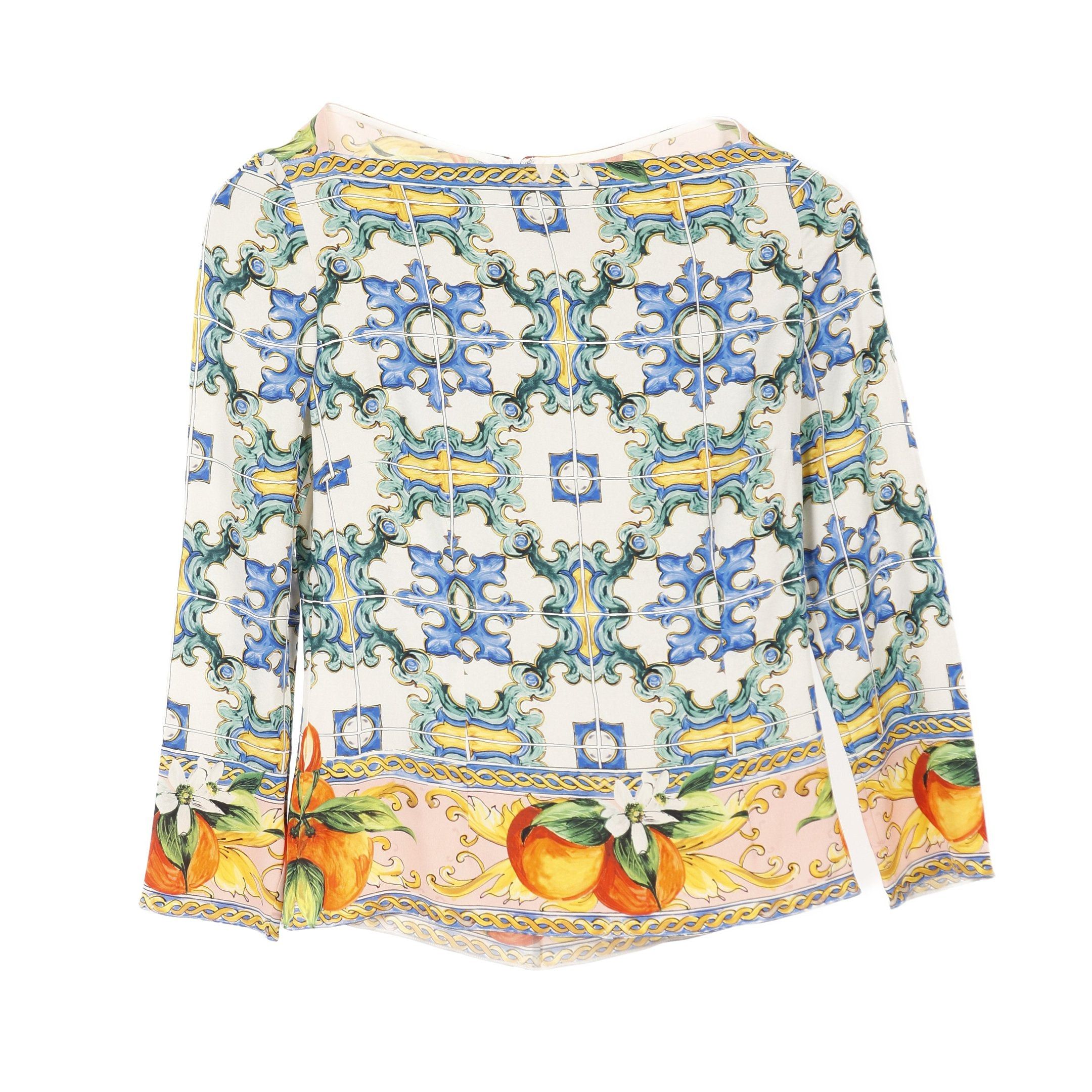 Dolce & Gabbana Dolce Gabbana Mallorca Print Blouse Silk Ivory Multicolor Size ONE SIZE - 1 Thumbnail
