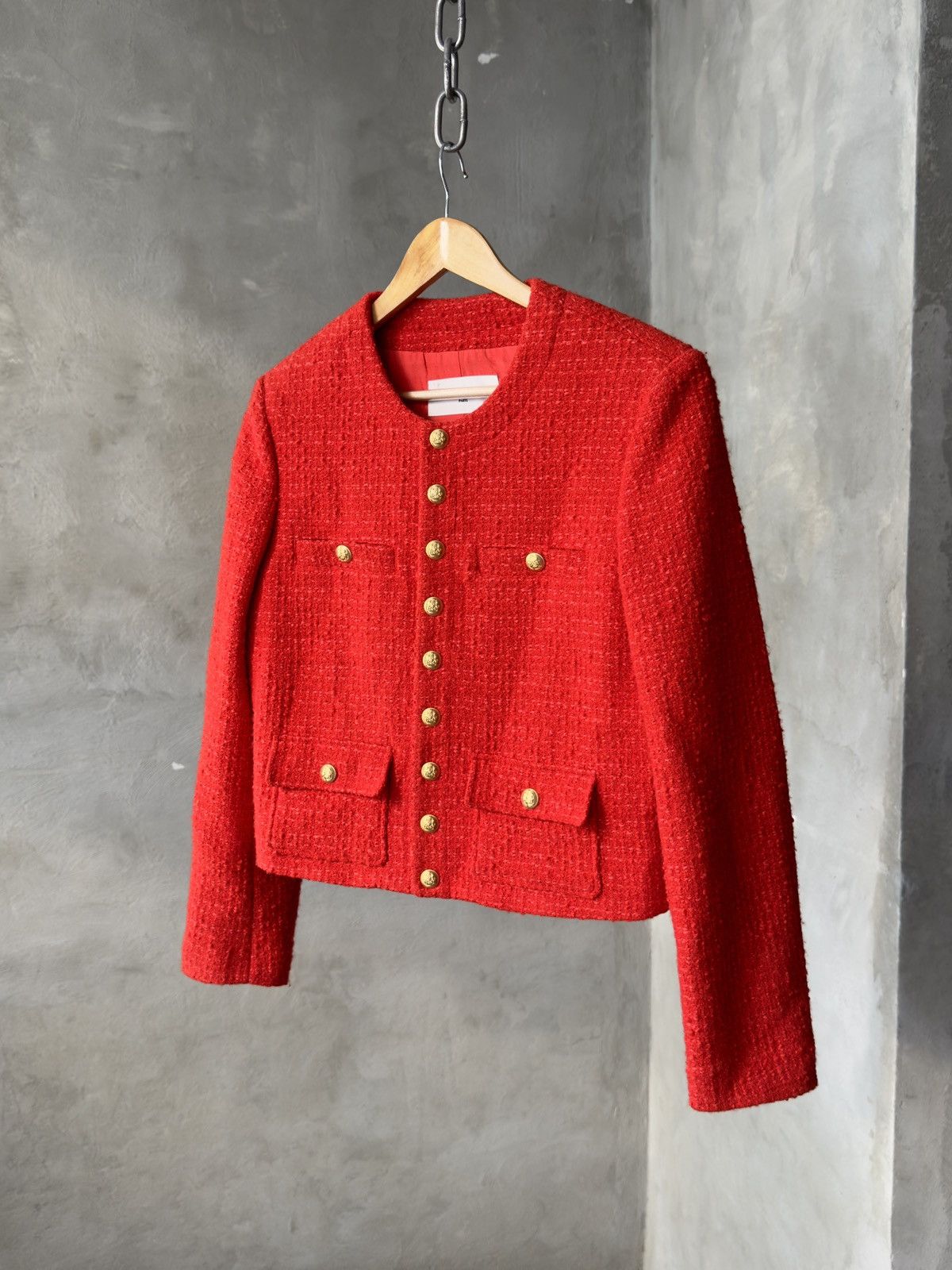 Celine Celine Chasseur Tweed Evening Wool Jacket Red Gold Buttoned Size M / US 6-8 / IT 42-44 - 1 Thumbnail