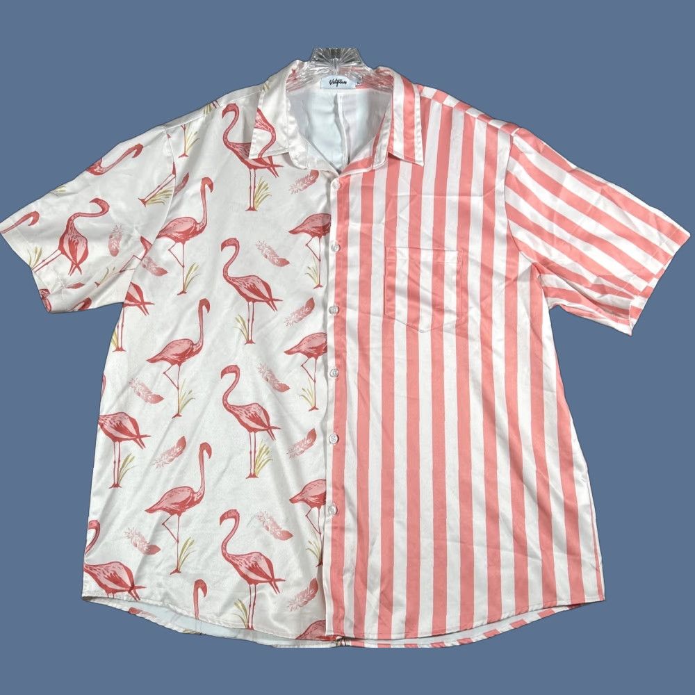 Pinko VATPAVE Pink Flamingo Hawaiian Shirt Mens Casual Short Sleeve Button Down XXL Size US XXL / EU 58 / 5 - 1 Thumbnail