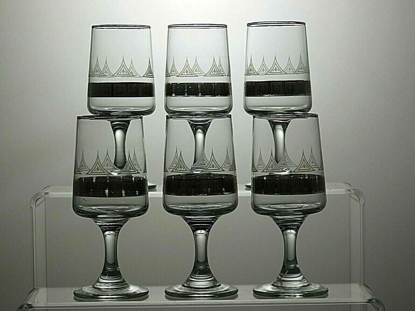 The Unbranded Brand Silver Plated & Etched Set Of 6 Sherry Glasses 4 1/3" Size ONE SIZE - 2 Thumbnail