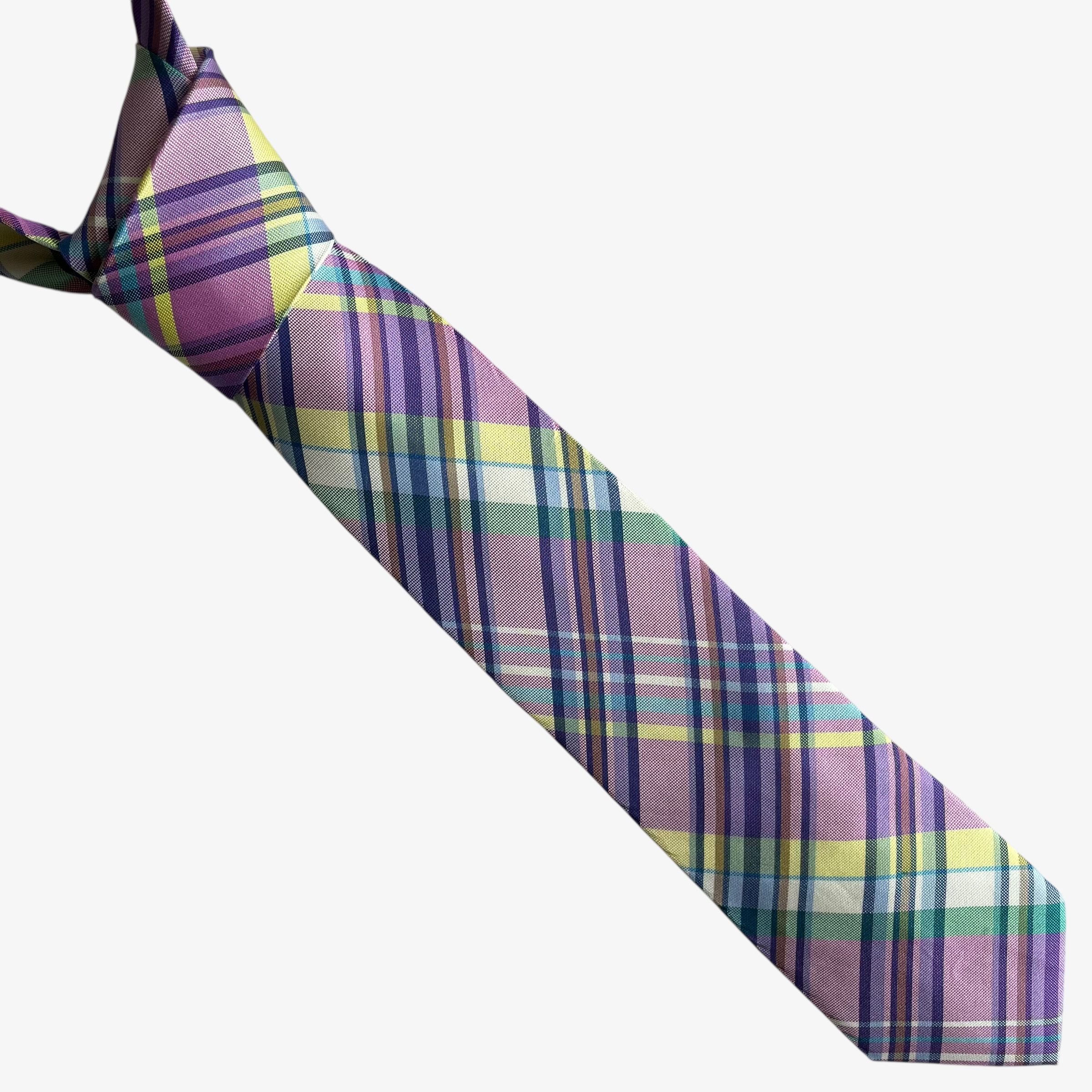 Tommy Hilfiger Vintage Y2K Tommy Hilfiger Pink Tartan Striped Silk Tie Size ONE SIZE - 1 Thumbnail