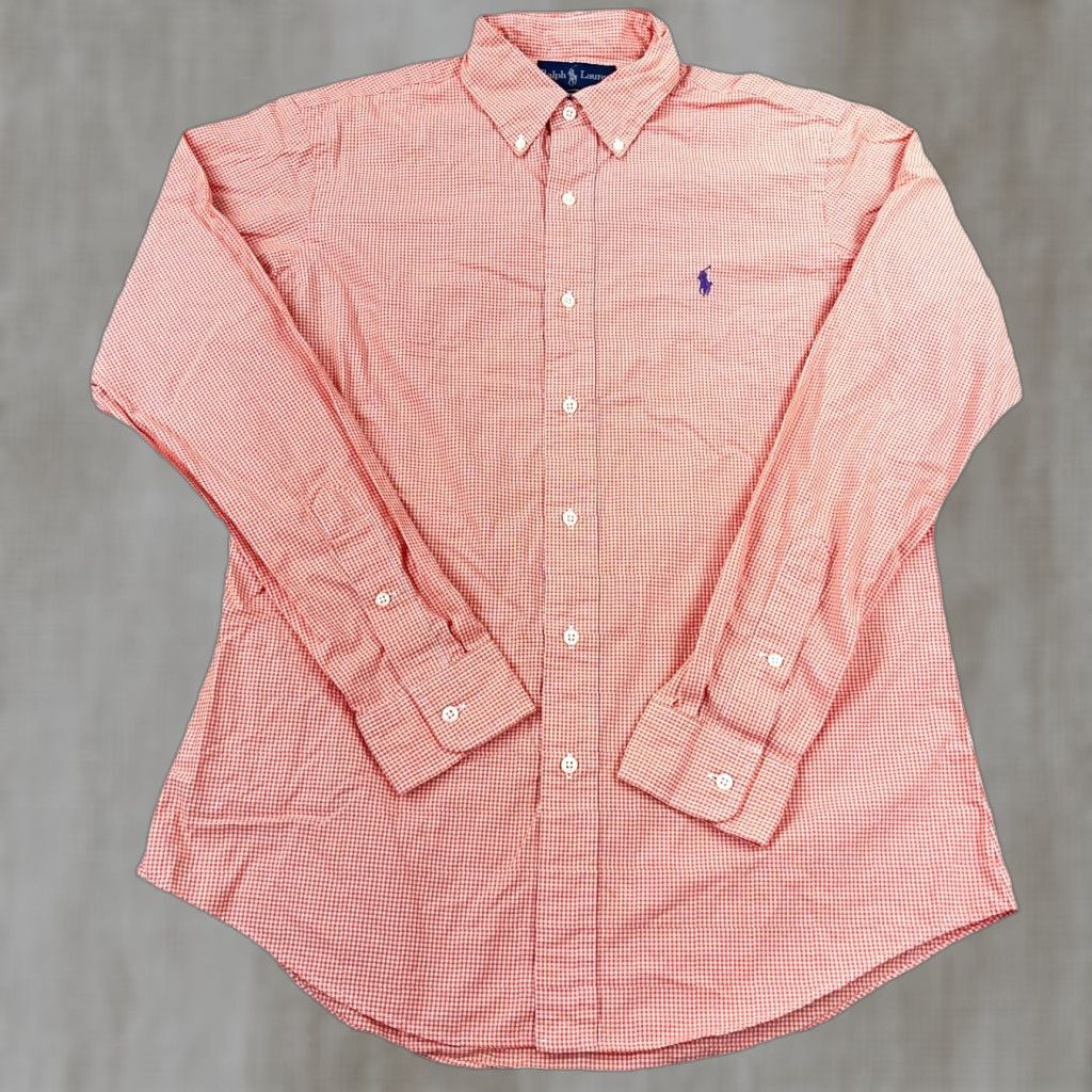 Ralph Lauren Ralph Lauren Shirt Men Medium Orange Button-Up Custom Fit Gingham Poplin Dress Shirt Size 40R - 1 Thumbnail