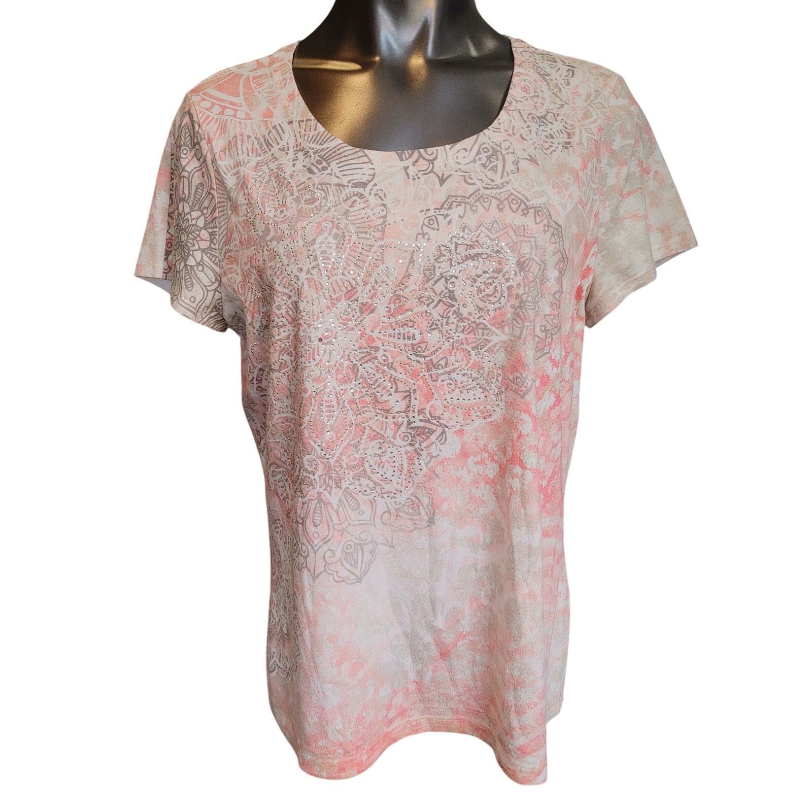 Chicos Zenergy by Chico's Women's 2 Pink/Gray Paisley Casual Tee Size L / US 10 / IT 46 - 1 Thumbnail