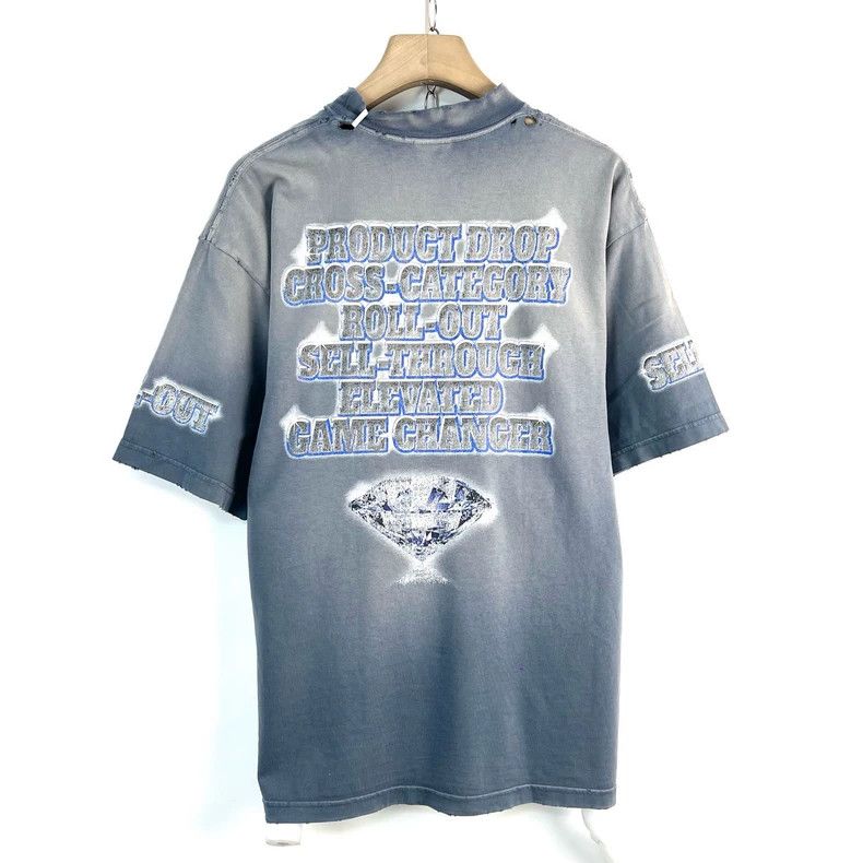 Balenciaga Balenciaga Old Blue Ripped Loose Crew Neck T-Shirt Size US XS / EU 42 / 0 - 4 Thumbnail