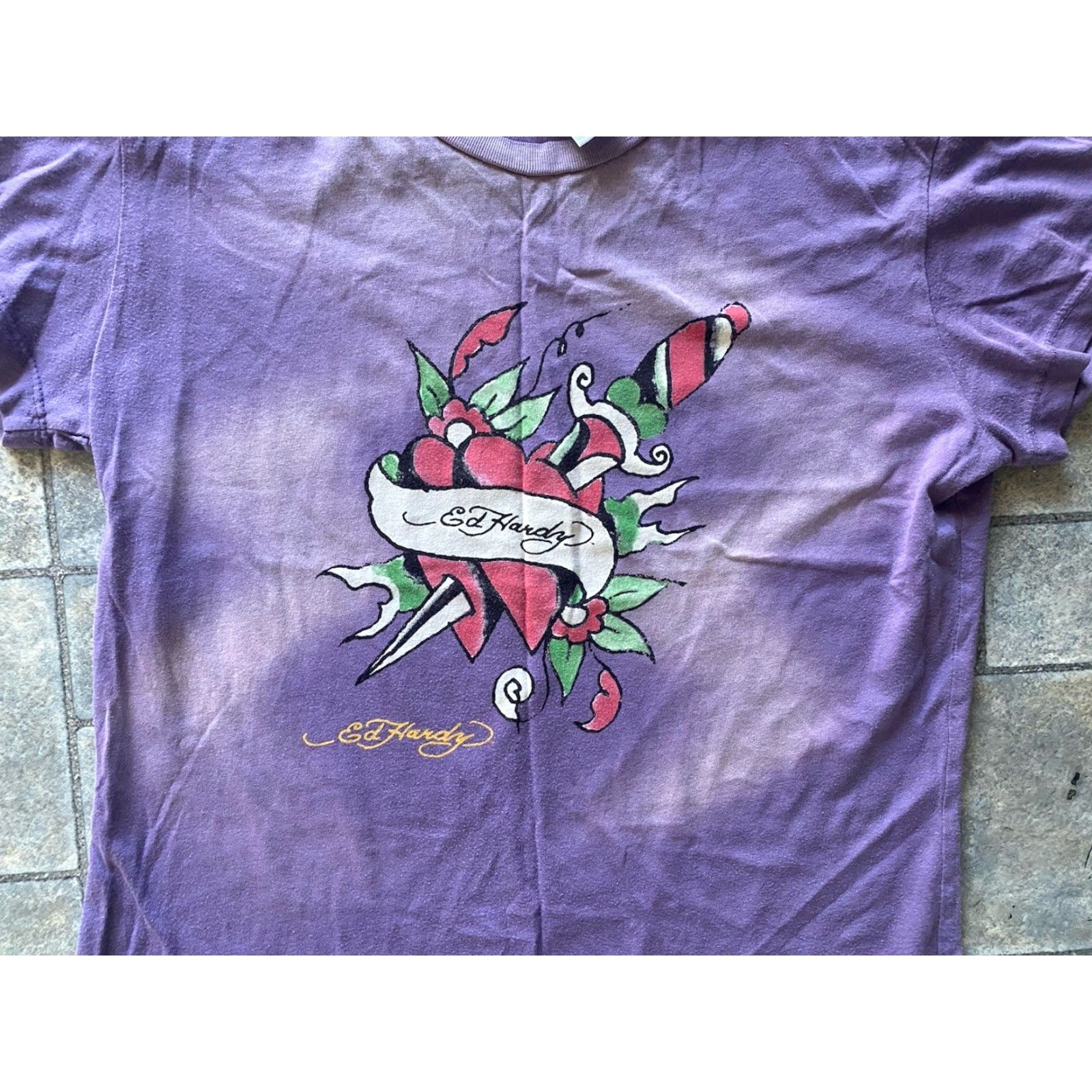Ed Hardy Ed Hardy T-Shirt Women L Purple Short Sleeve Dagger Heart Knit Shirt Size L / US 10 / IT 46 - 6 Thumbnail