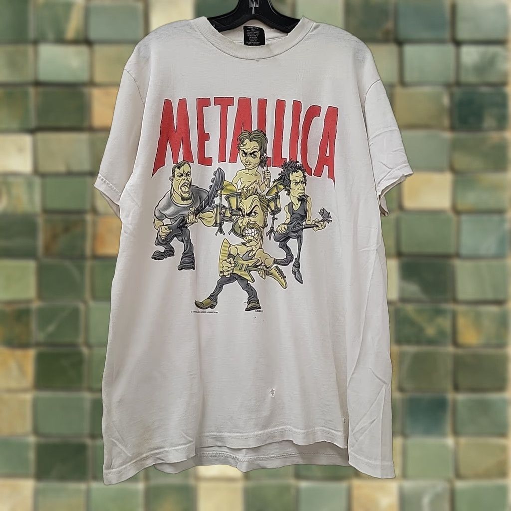 Vintage Vintage Metallica Mens L Graphic T-Shirt Metal Load Tour Cartoon 1990s White 100% Cotton Short Sleeve Size L Unisex Giant Size US L / EU 52-54 / 3 - 1 Thumbnail