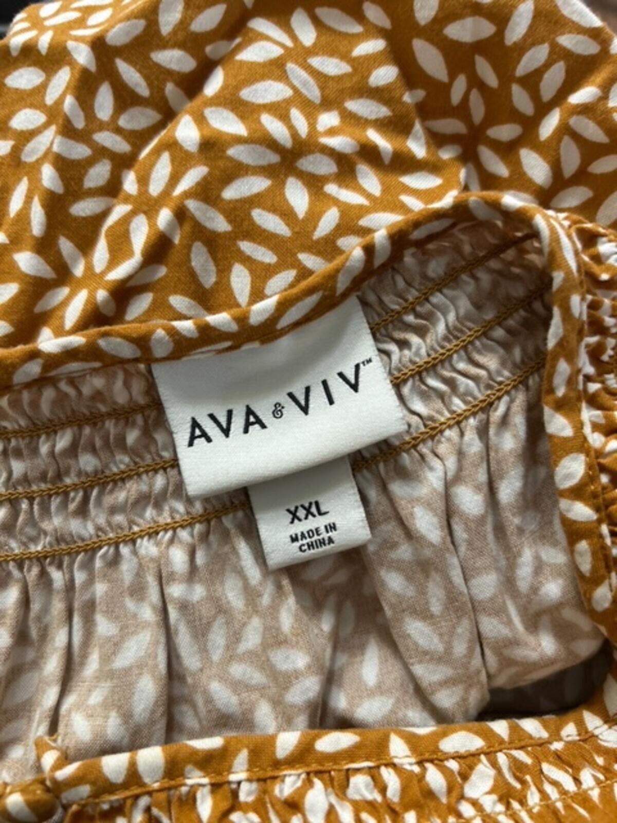 Other Ava & Viv Brown and White Patterned Short Sleeve Blouse XXL Size XXL / US 16-18 / IT 52-54 - 2 Thumbnail