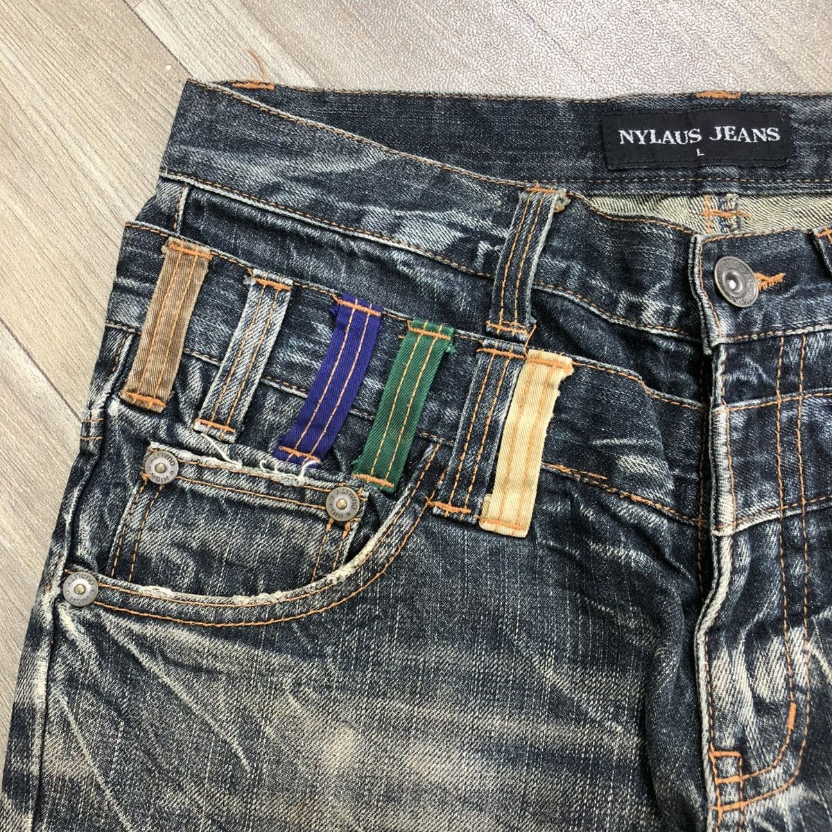 Japanese Brand 🇯🇵2000s Nyalus Double Waist Distressed Faded Punk Baggy Jeans Size US 32 / EU 48 - 6 Thumbnail