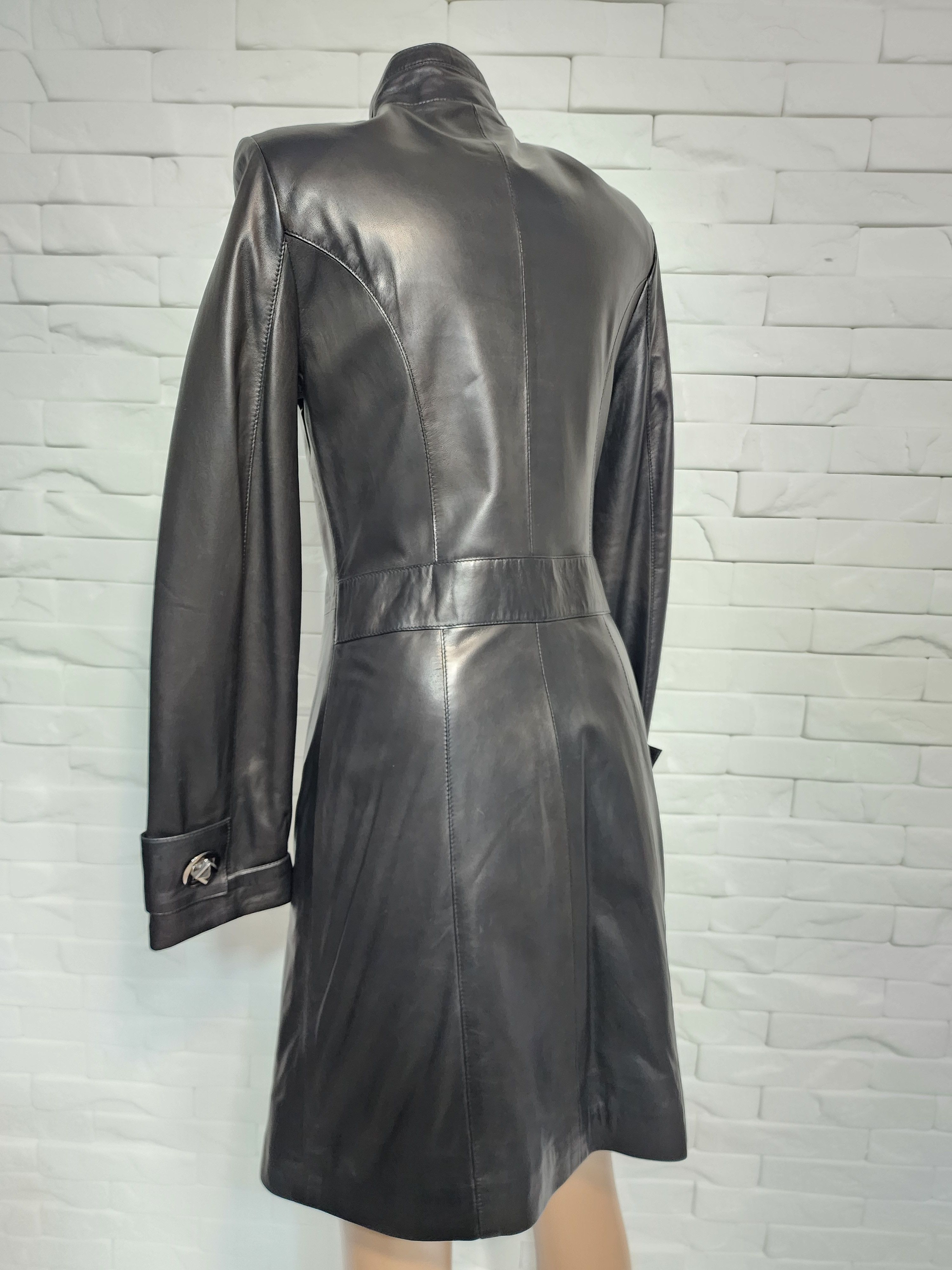 Genuine Leather Black Genuine Leather Jacket: Long Stylish Women's Coat Size S / US 4 / IT 40 - 8 Thumbnail