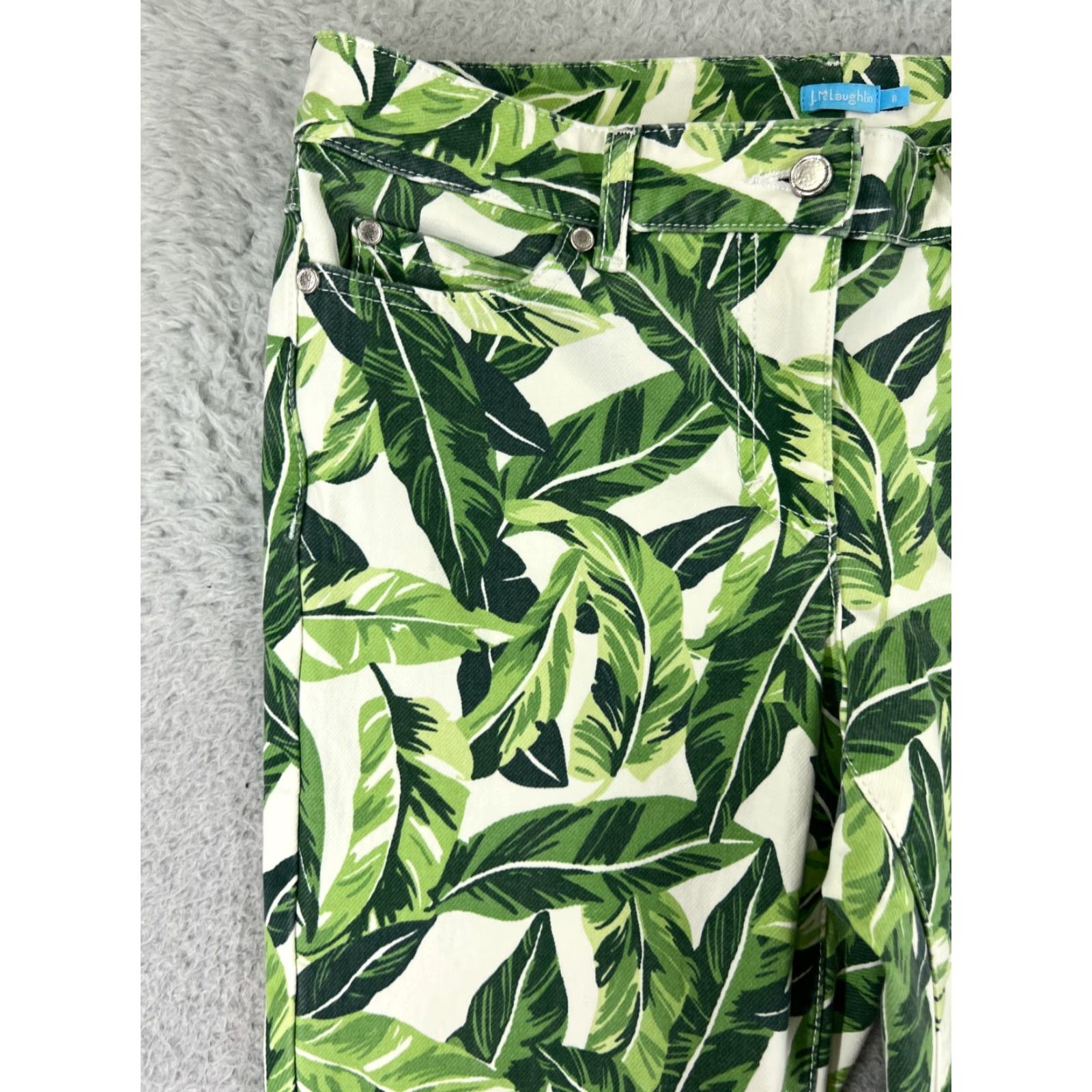 J.McLaughlin J. McLaughlin Jeans Women's 8 Green Floral Palm Denim Cotton Blend 90s Style Mid Rise 5-Pocket Inseam 30" Tapered Mens Womens Size 30" / US 8 / IT 44 - 5 Thumbnail