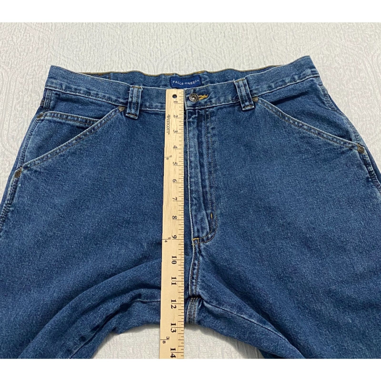 Vintage Falls Creek Mens Jeans Size 34x30 Blue Wide-Leg Straight Carpenter Denim Cotton 5-Pocket Mens Regular 34in Inseam Blue Jeans Size US 34 / EU 50 - 5 Thumbnail