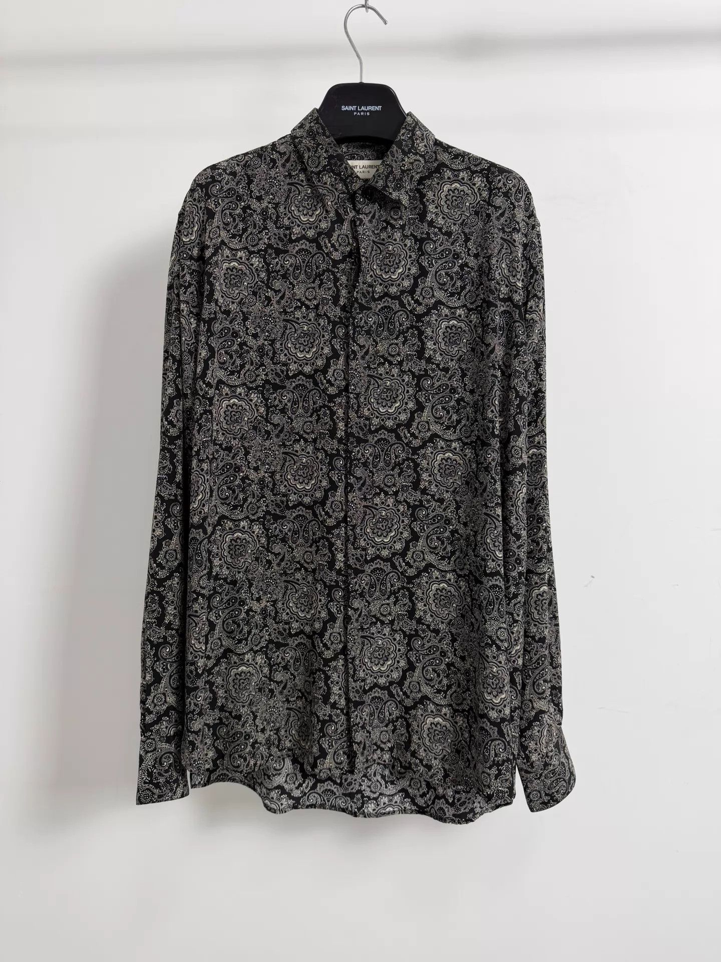Saint Laurent Paris SLP19SS Silk Paisley 40 Black Silver Gray Oversized Shirt Size US M / EU 48-50 / 2 - 1 Thumbnail