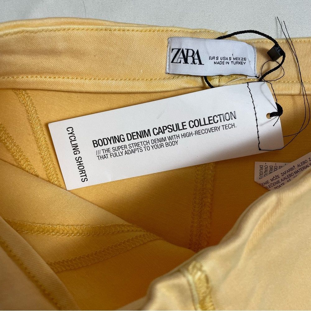 Zara NWT New Zara Denim Cycling Bike Yellow Shorts Size S Size 27" / US 4 / IT 40 - 5 Thumbnail