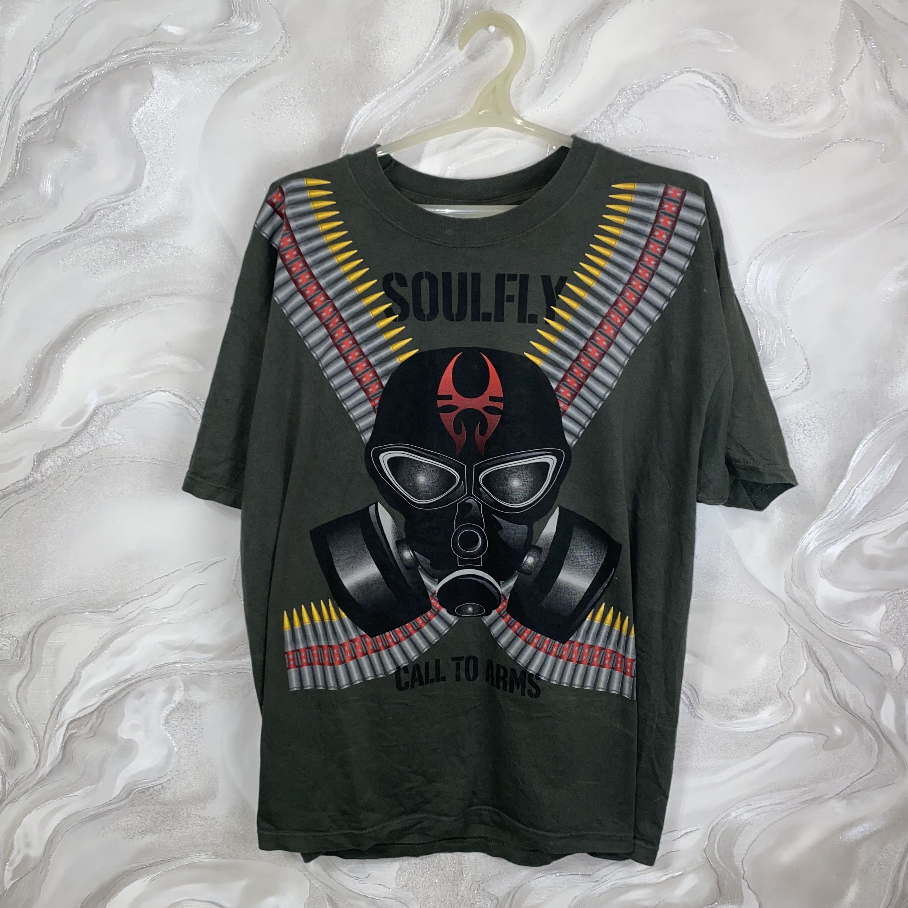 Vintage Soulfly Call To Arms Khaki T-Shirt Red 2003 tour Size XL Size US XL / EU 56 / 4 - 1 Thumbnail