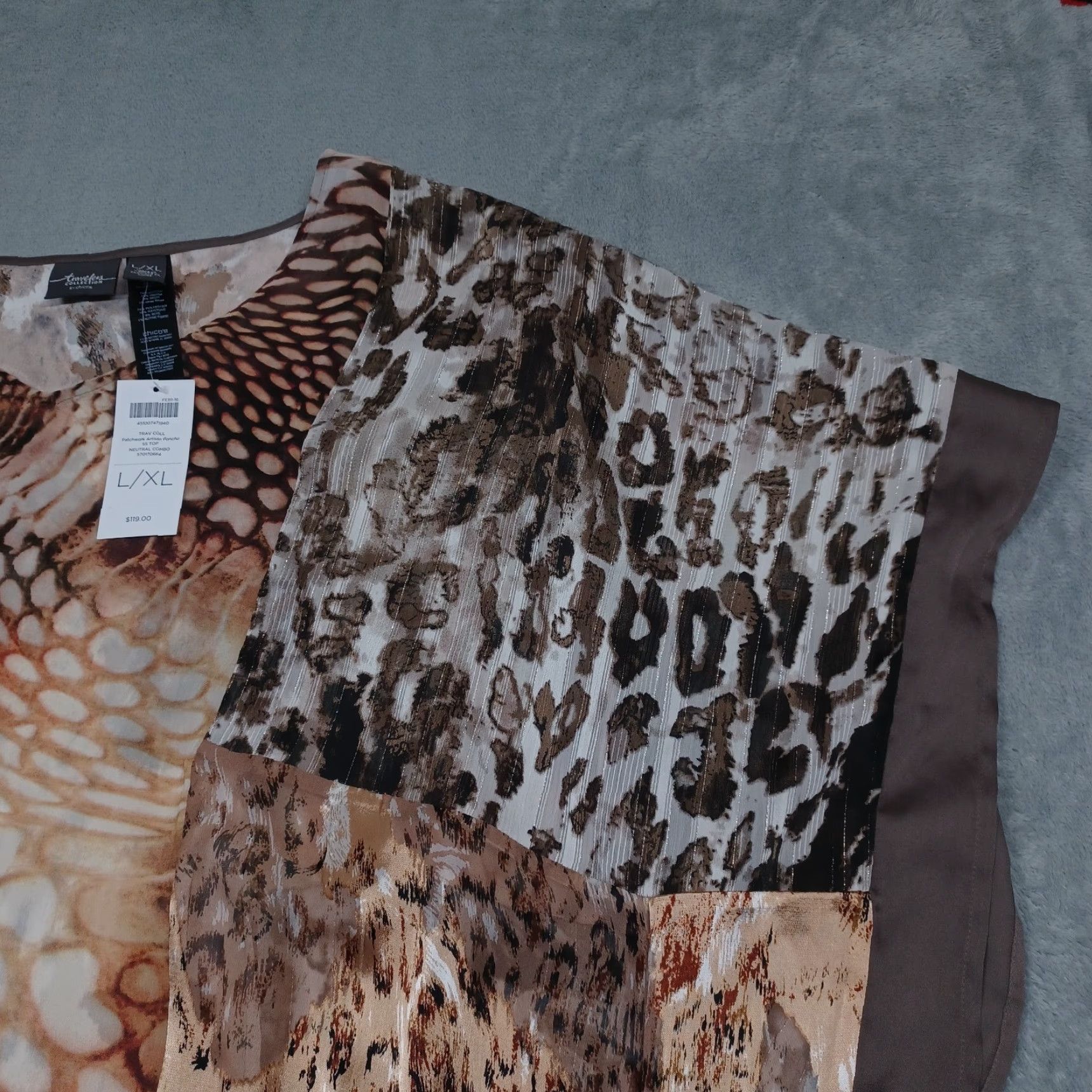 Vintage Chicos Top Womens Large Animal Print Patchwork Lightweight NWT Size L / US 10 / IT 46 - 3 Thumbnail