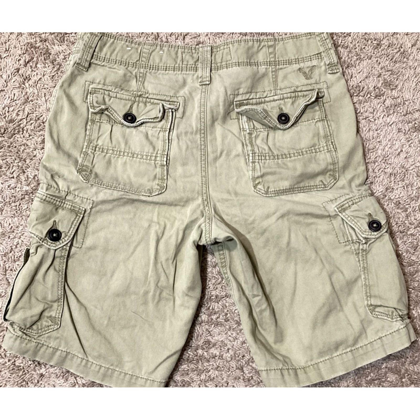 American Eagle Outfitters American Eagle Cargo Shorts Mens 28x10 Flat Front Cotton Pockets Khaki Casual Denim Solid 28 Mens Size US 28 / EU 44 - 7 Thumbnail