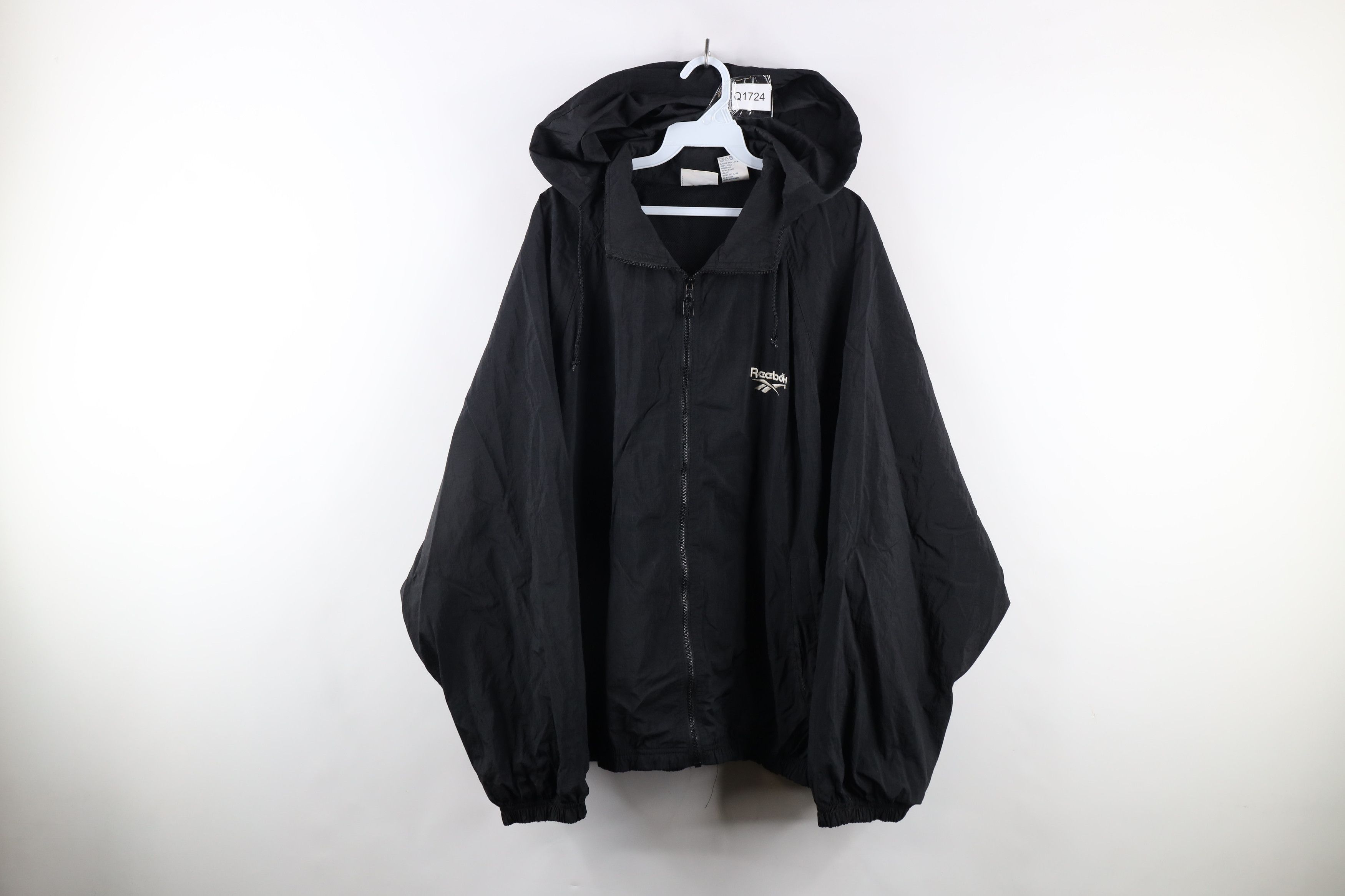 Reebok × Vintage Vintage 90s Reebok Spell Out Hooded Windbreaker Jacket Black Size US L / EU 52-54 / 3 - 1 Thumbnail