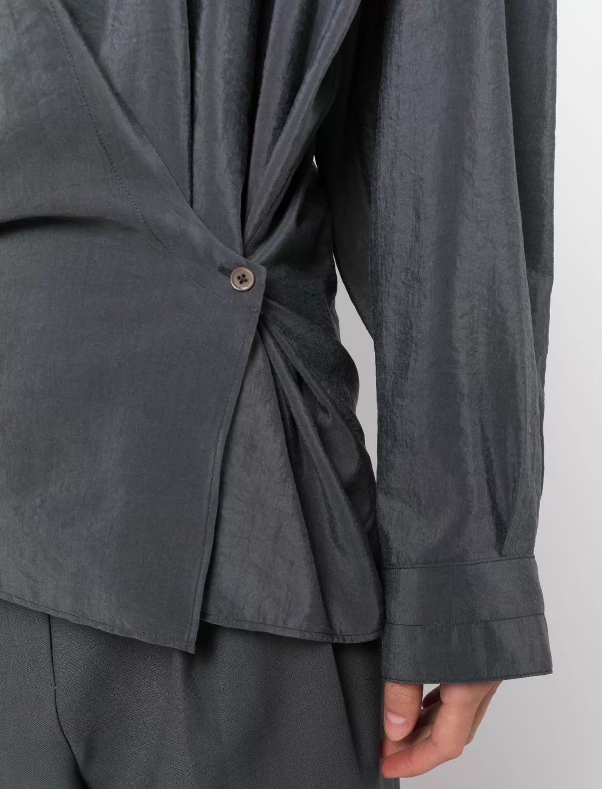 Lemaire Lemaire Oversized Dry Silk Shirt Gray Camel FR34 Size XS / US 0-2 / IT 36-38 - 2 Thumbnail