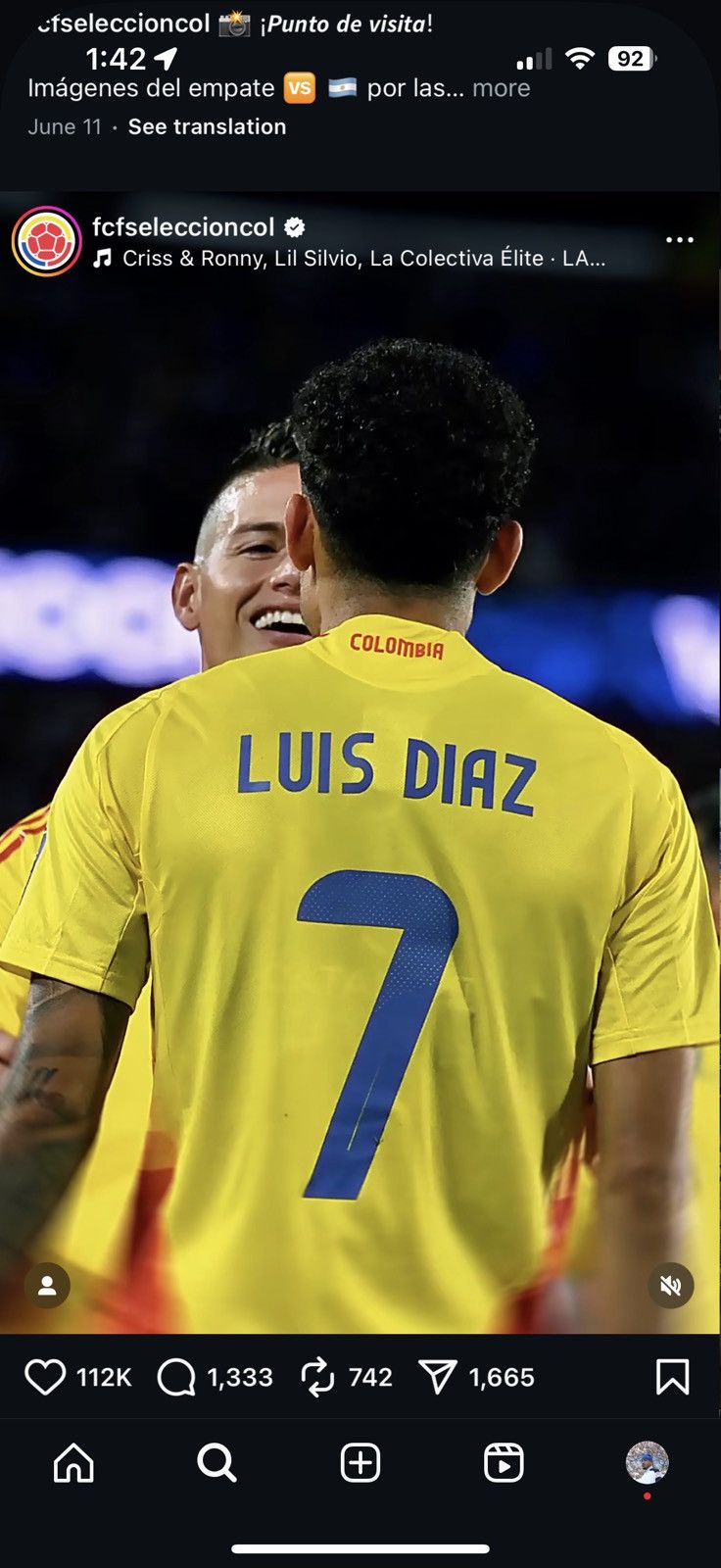 Adidas adidas Colombia 24/25 Home Jersey Luis Diaz Size US XL / EU 56 / 4 - 3 Thumbnail