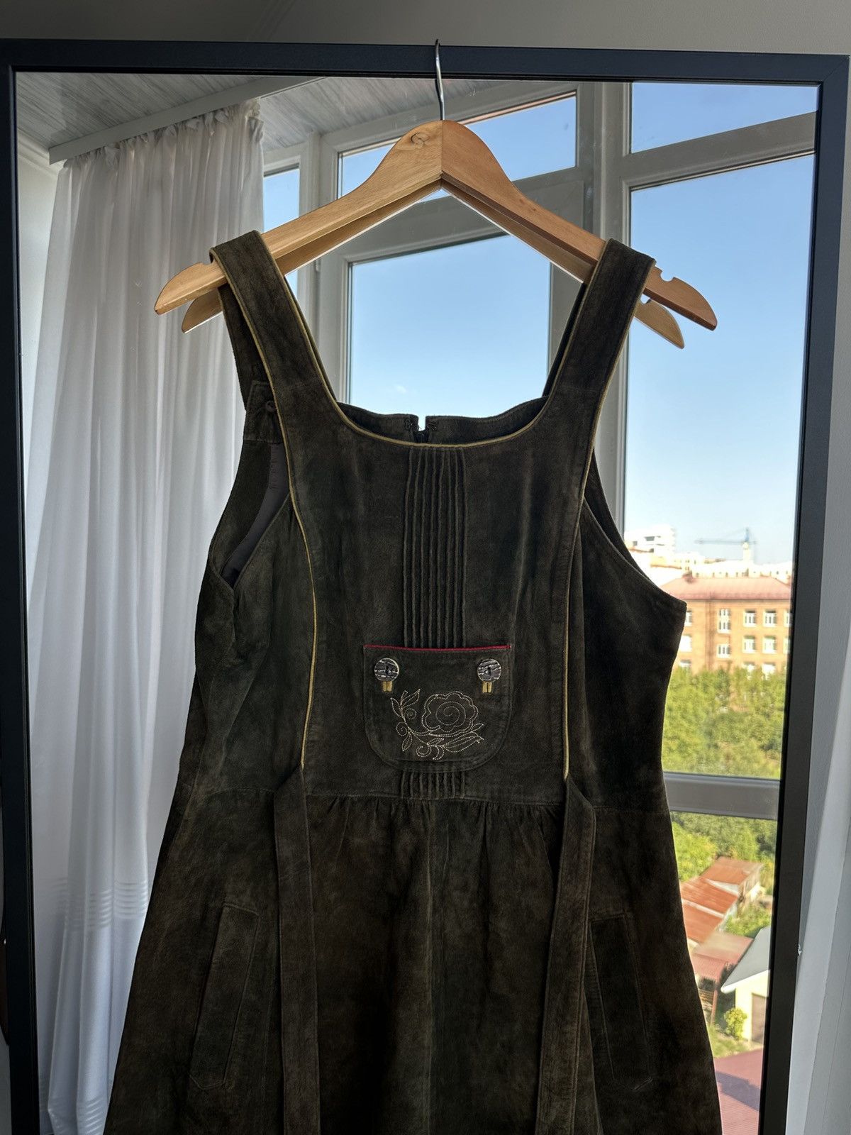 Folk Vintage Folk Traditional Leather Dress Soft Khaki Genuine Size S / US 4 / IT 40 - 4 Thumbnail