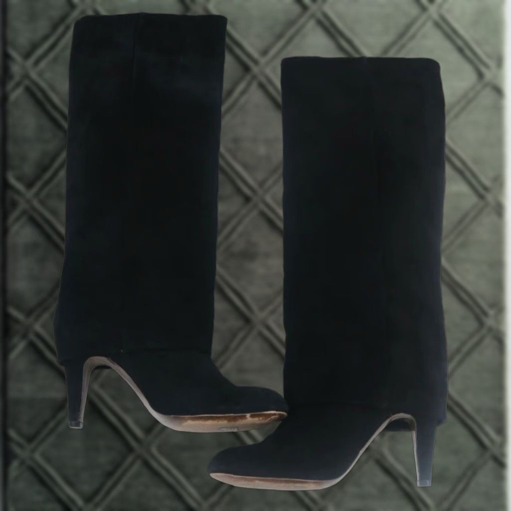 Ash Ono Cuff Knee High Boots Womens Us 8.5 Eur 39 Black Suede High Heel Shoes Casual Workwear