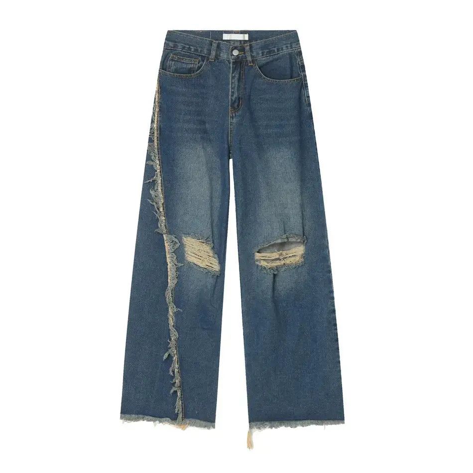 Japanese Brand Retro straight leg patchwork fringed jeans Size US 32 / EU 48 - 5 Thumbnail