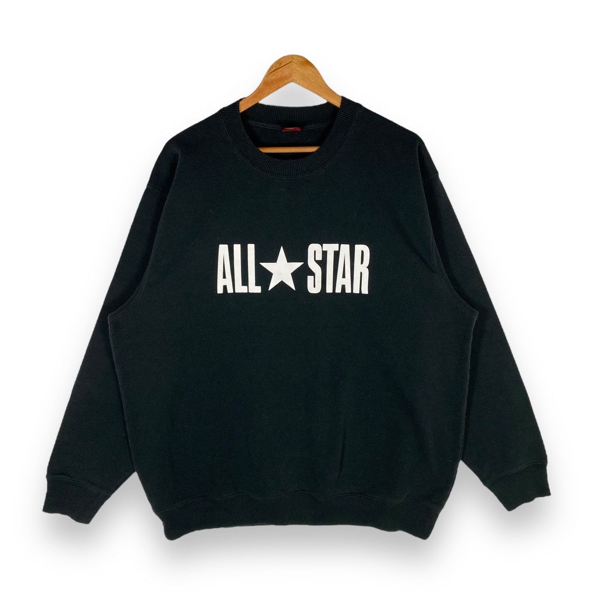 image of Converse All Star Logo Crewneck Pullover Sweatshirt in Black, Men's (Size 2XL)