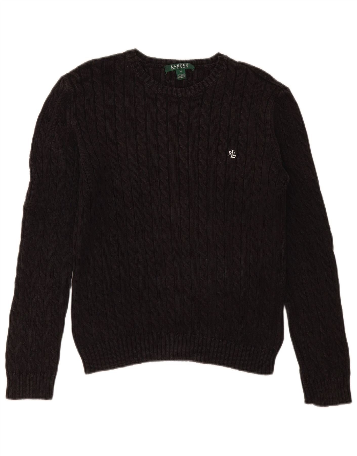 Ralph Lauren Womens Crew Neck Jumper Sweater UK 14 Medium Black Cotton Size M / US 6-8 / IT 42-44 - 1 Thumbnail