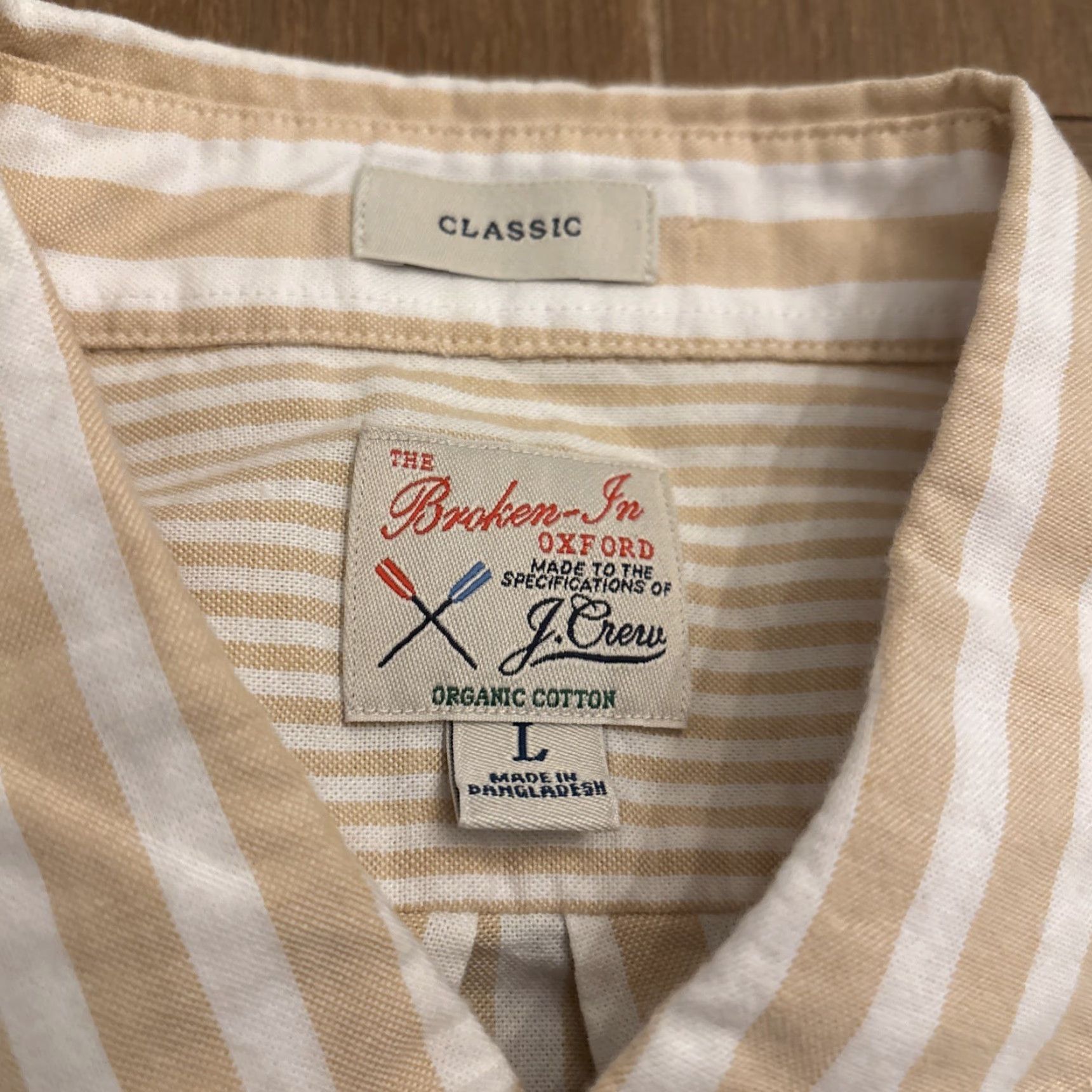 J.Crew J. Crew Broken In Oxford Slim Fit Tan White Stripe Button Down Shirt Men L Size US L / EU 52-54 / 3 - 2 Thumbnail