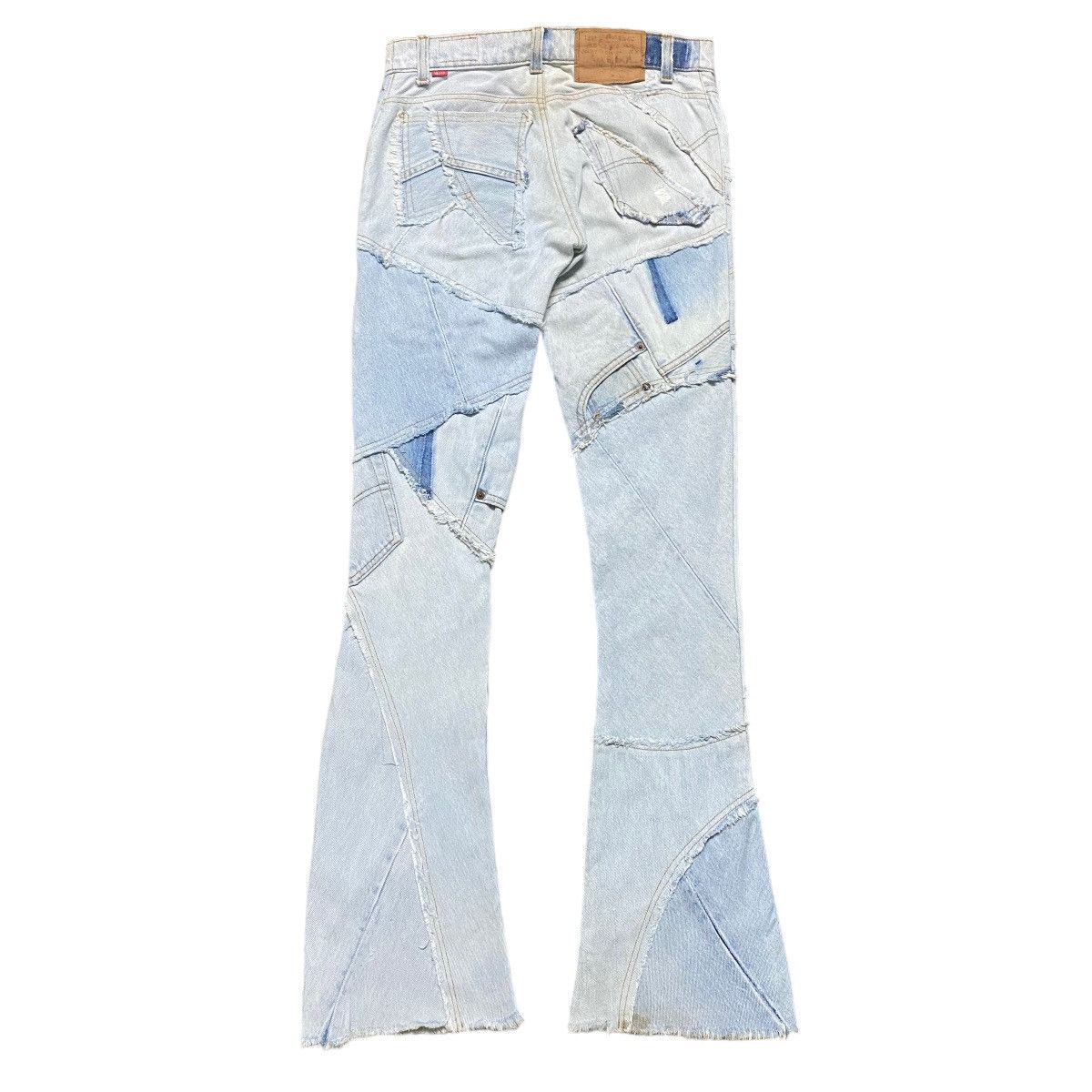 Japanese Brand JUNGLE CAT Reworked Recylce Paper Denim Flare Jeans Size US 28 / EU 44 - 2 Thumbnail
