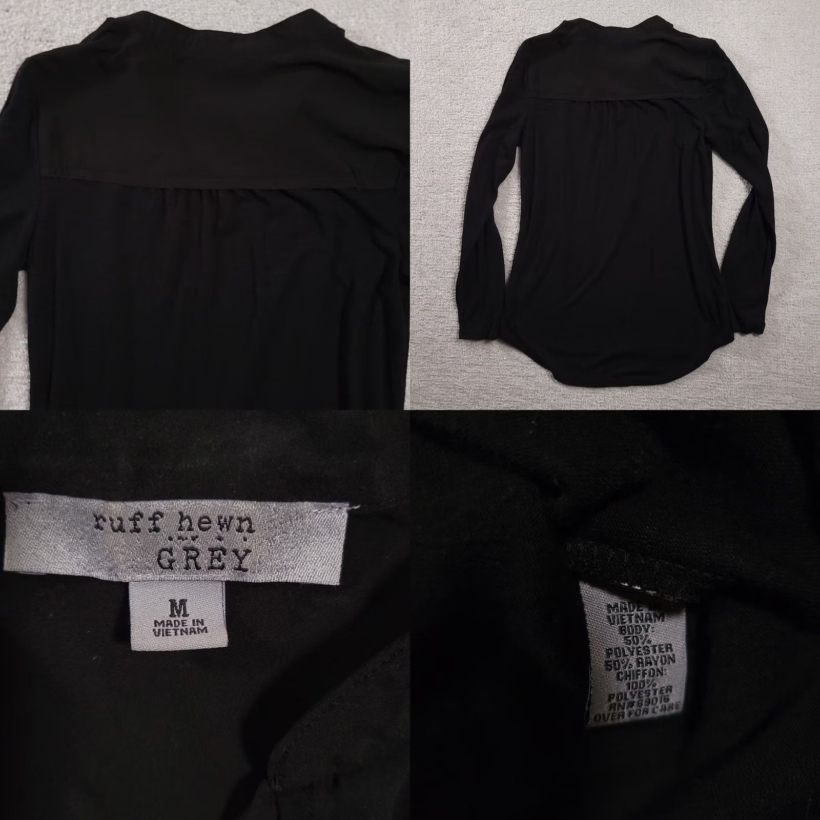 Vintage VINTAGE? No. Ruff Hewn Grey Womens Tunic Top Black V-Neck Long Sleeve Tie Size M Size M / US 6-8 / IT 42-44 - 8 Thumbnail