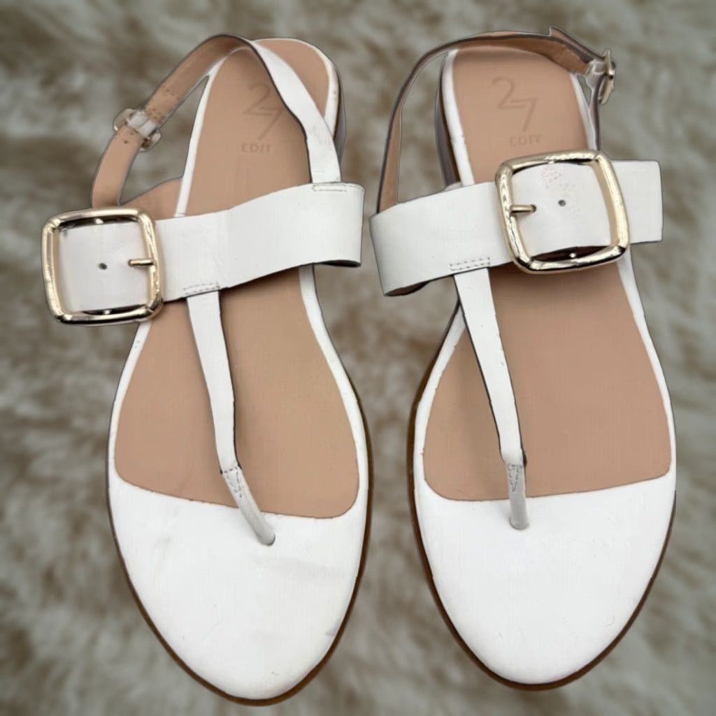 Vintage 27 Edit Womens Erika Slingback Sandals Size 9 White Leather Sandal Slip-On Slingback Womens Shoes US9 Size US 9 / IT 39 - 1 Thumbnail