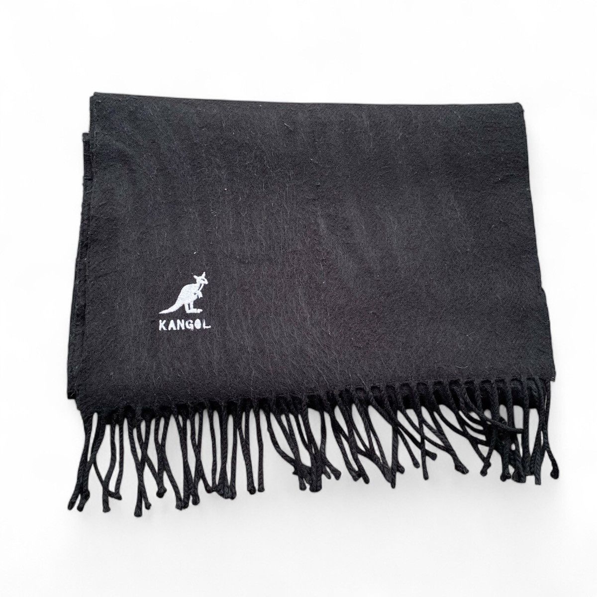 KANGOL Black Scarf with White Logo Embroidery