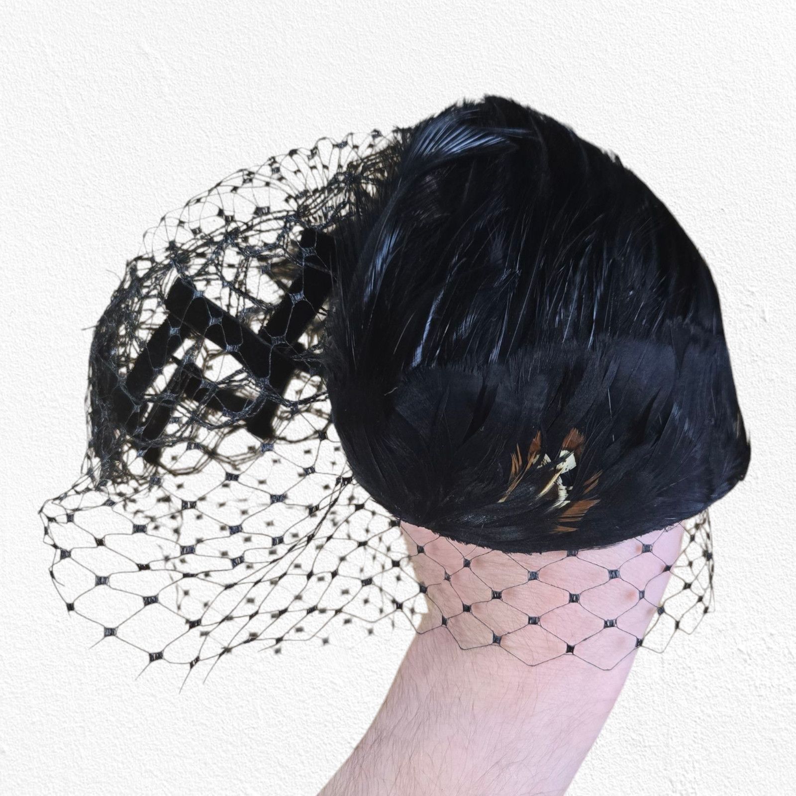 Vintage 1940s Feather Fascinator Veil Hat Size ONE SIZE - 4 Thumbnail