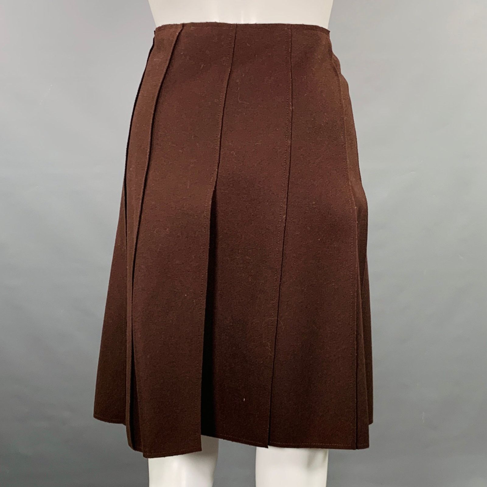 Miu Miu MIU MIU Size 8 Brown Wool Nylon Pleated Skirt Suit Size 30" / US 8 / IT 44 - 6 Thumbnail