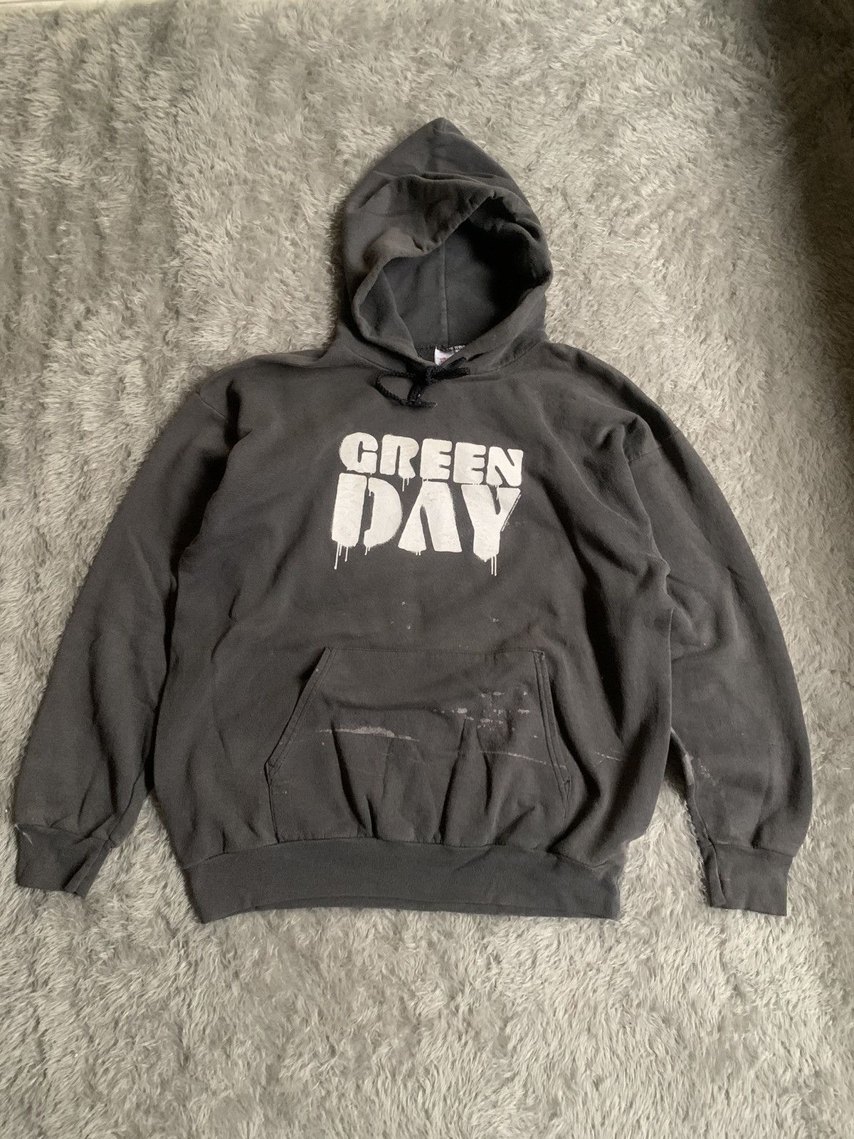 image of Band Tees x Rock Band Vintage Trashed Green Day Hoodie in Black, Men's (Size Large)