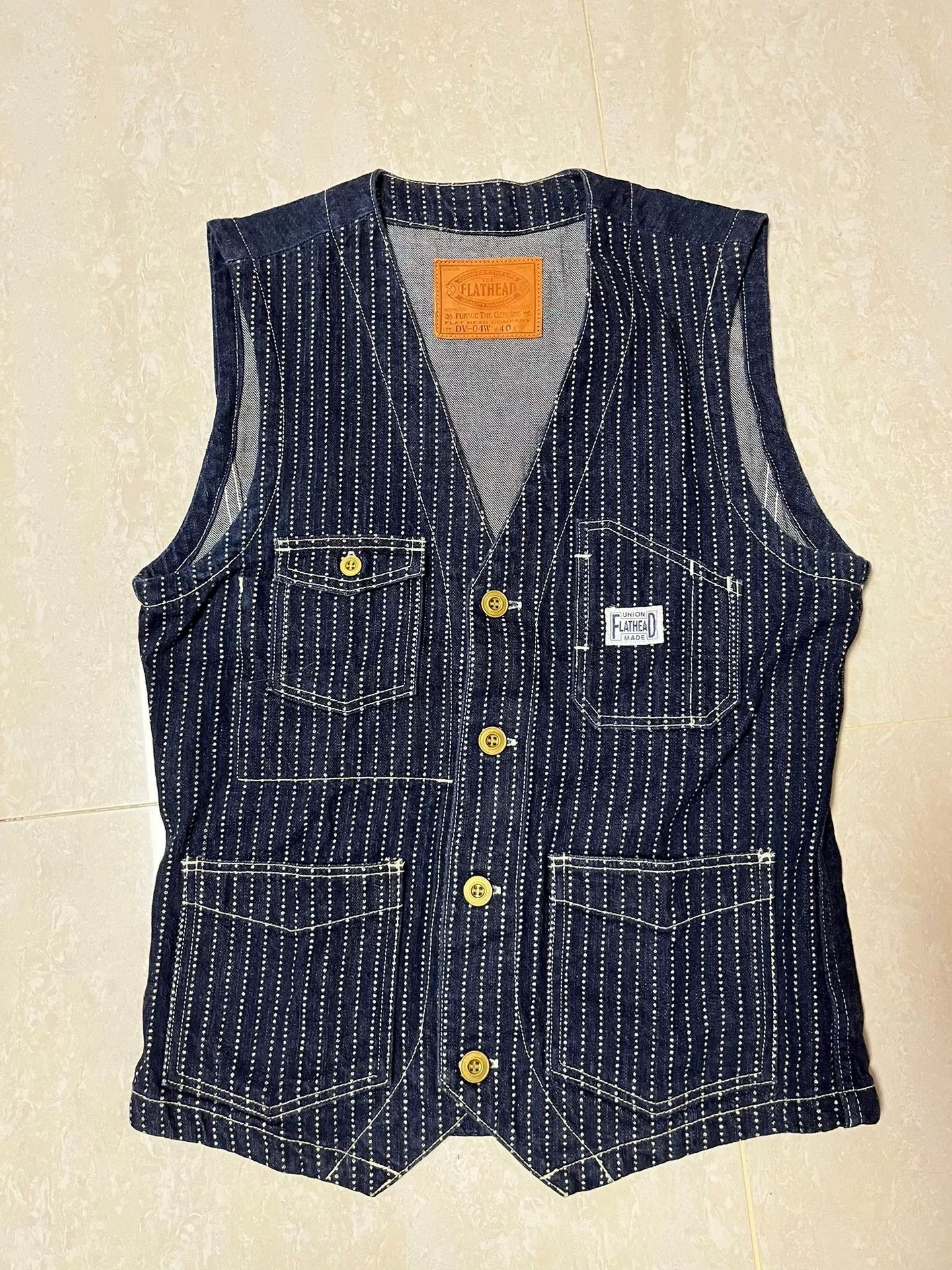 The Flat Head Classic Flat Head Denim Vest in Dark Blue Size US XXS / EU 40 - 1 Thumbnail