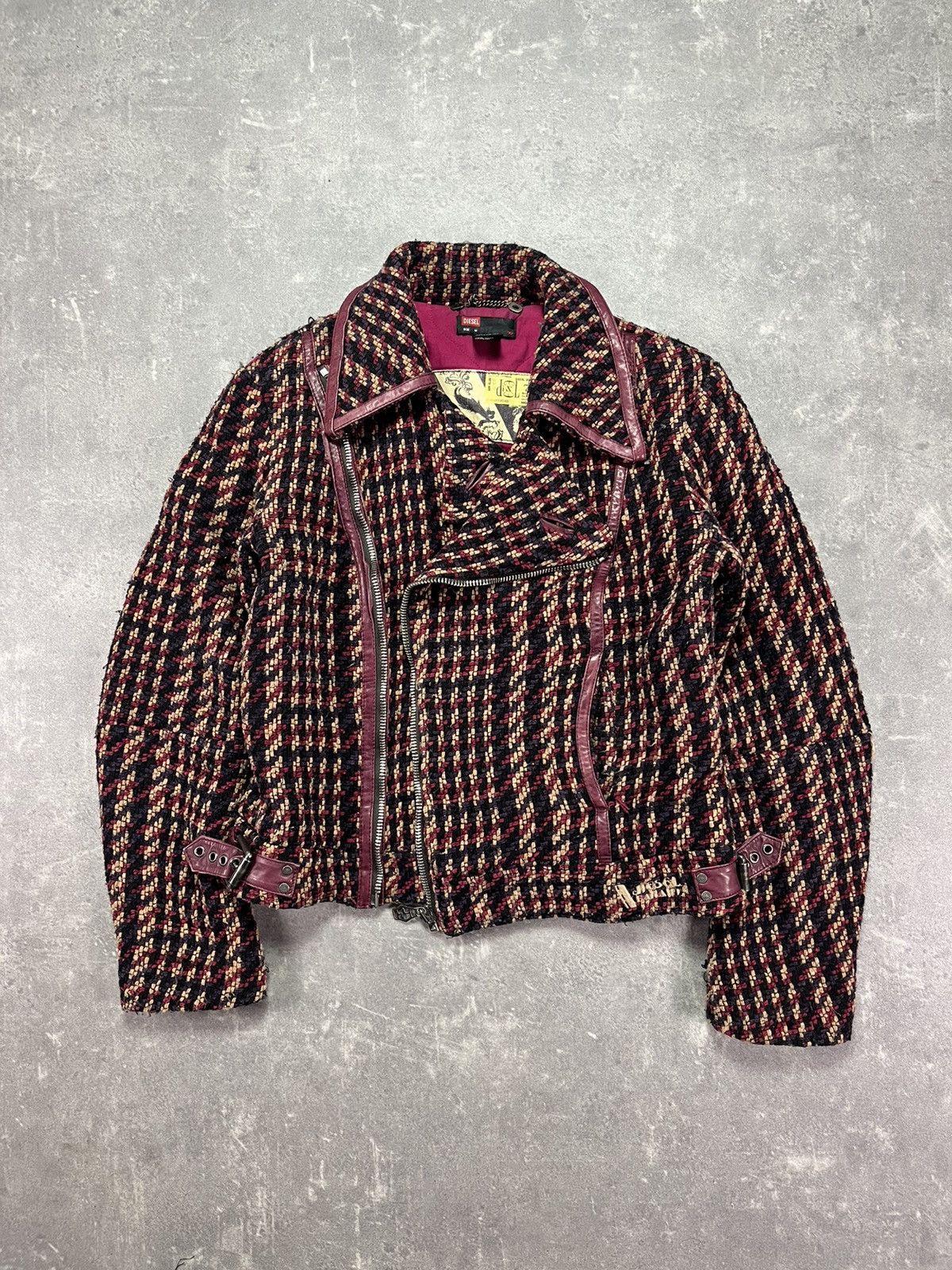 Diesel 00s Diesel Tweed Assymetrical Leather Straps Moto Jacket M Size M / US 6-8 / IT 42-44 - 1 Thumbnail