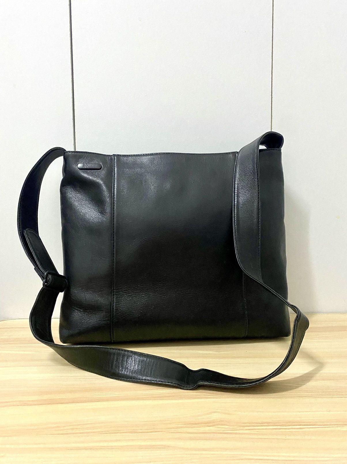 Vintage Issey Miyake Patina Leather Sling Bag in Black, Men's