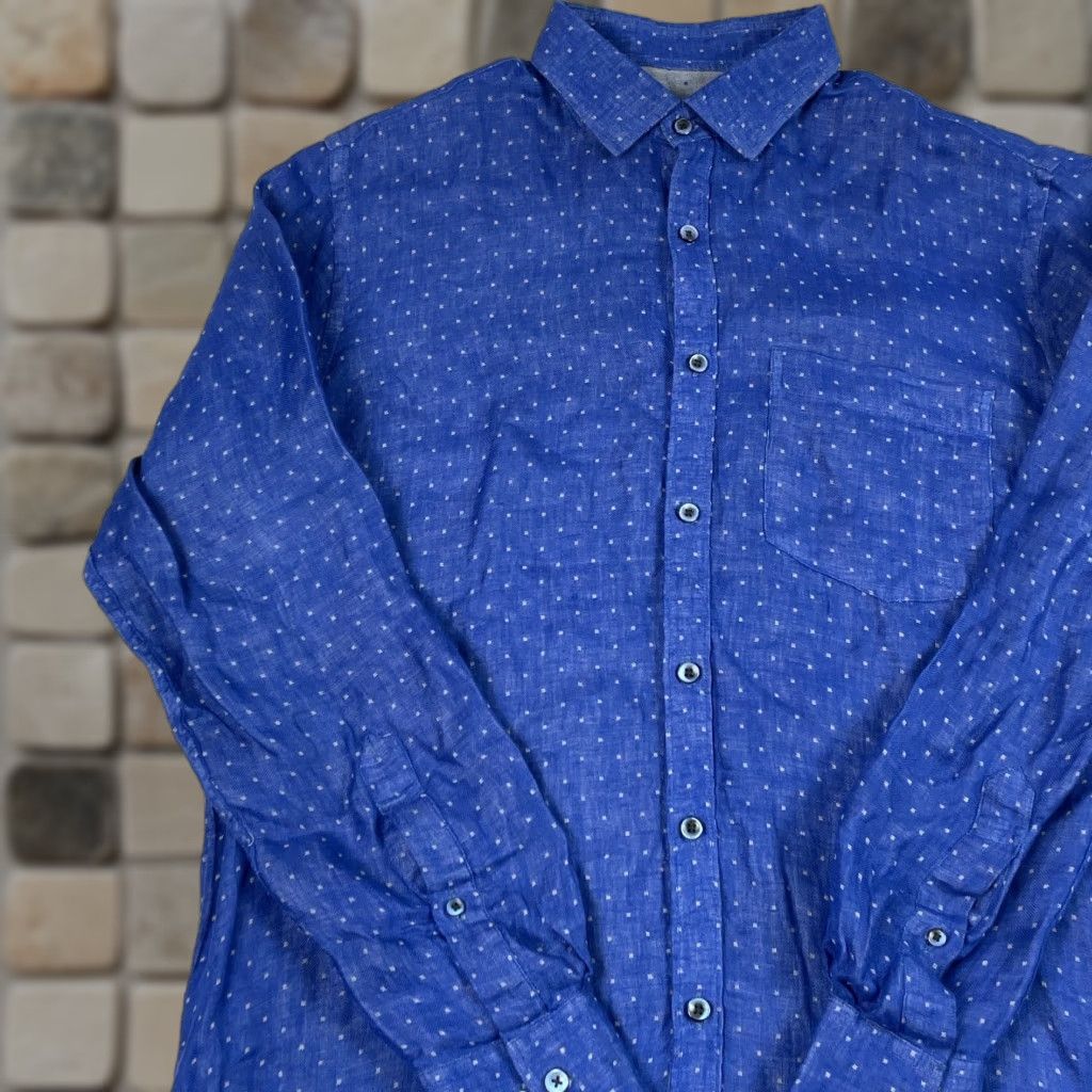 Vintage VINTAGE Iris Shirt Mens Medium Blue Linen Exotica Long Sleeve Button Up Dotted Squares Size US M / EU 48-50 / 2 - 1 Thumbnail