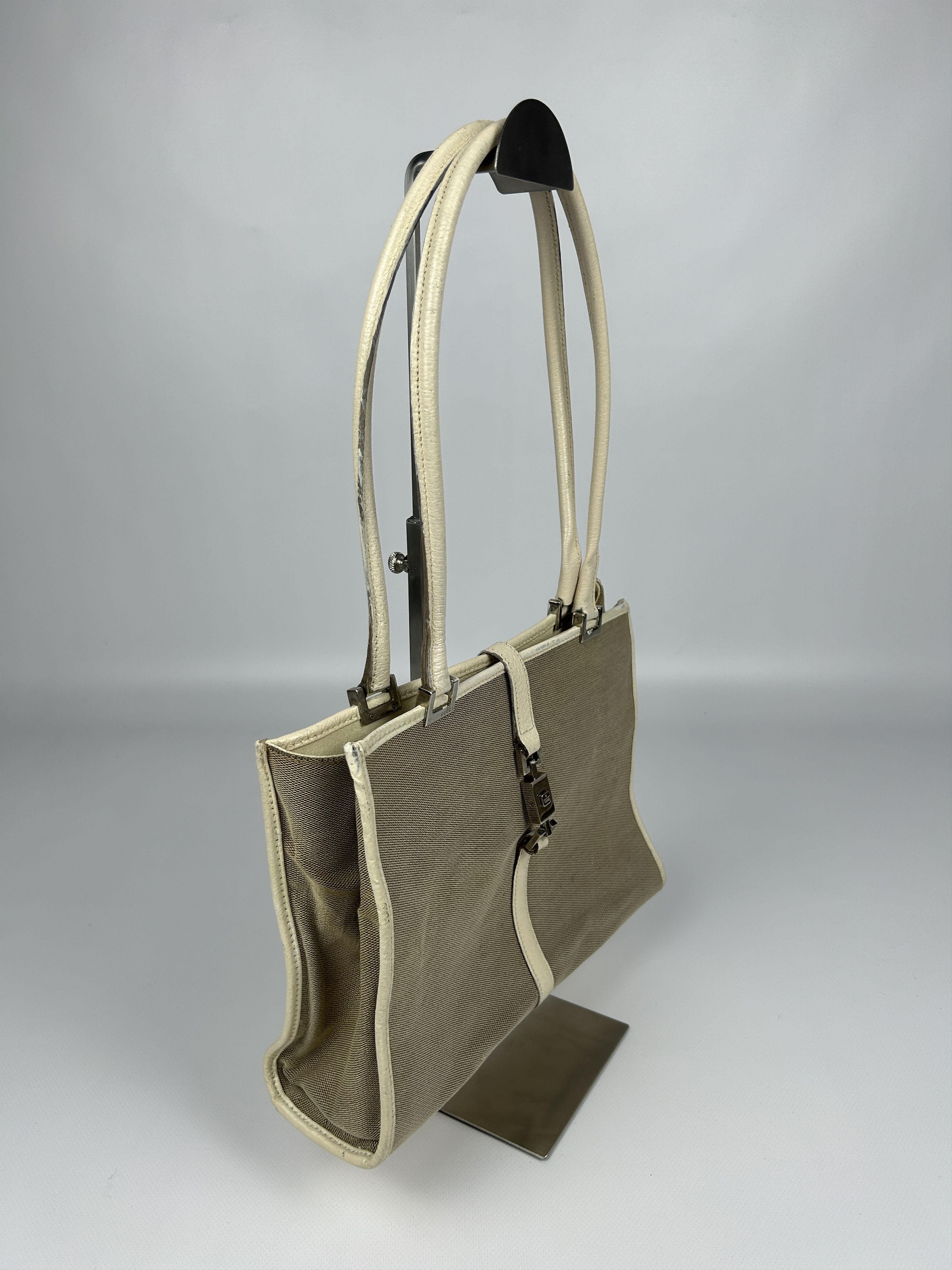Gucci Vtg Gucci jackie line canvas tote bag with leather trim Size ONE SIZE - 4 Thumbnail
