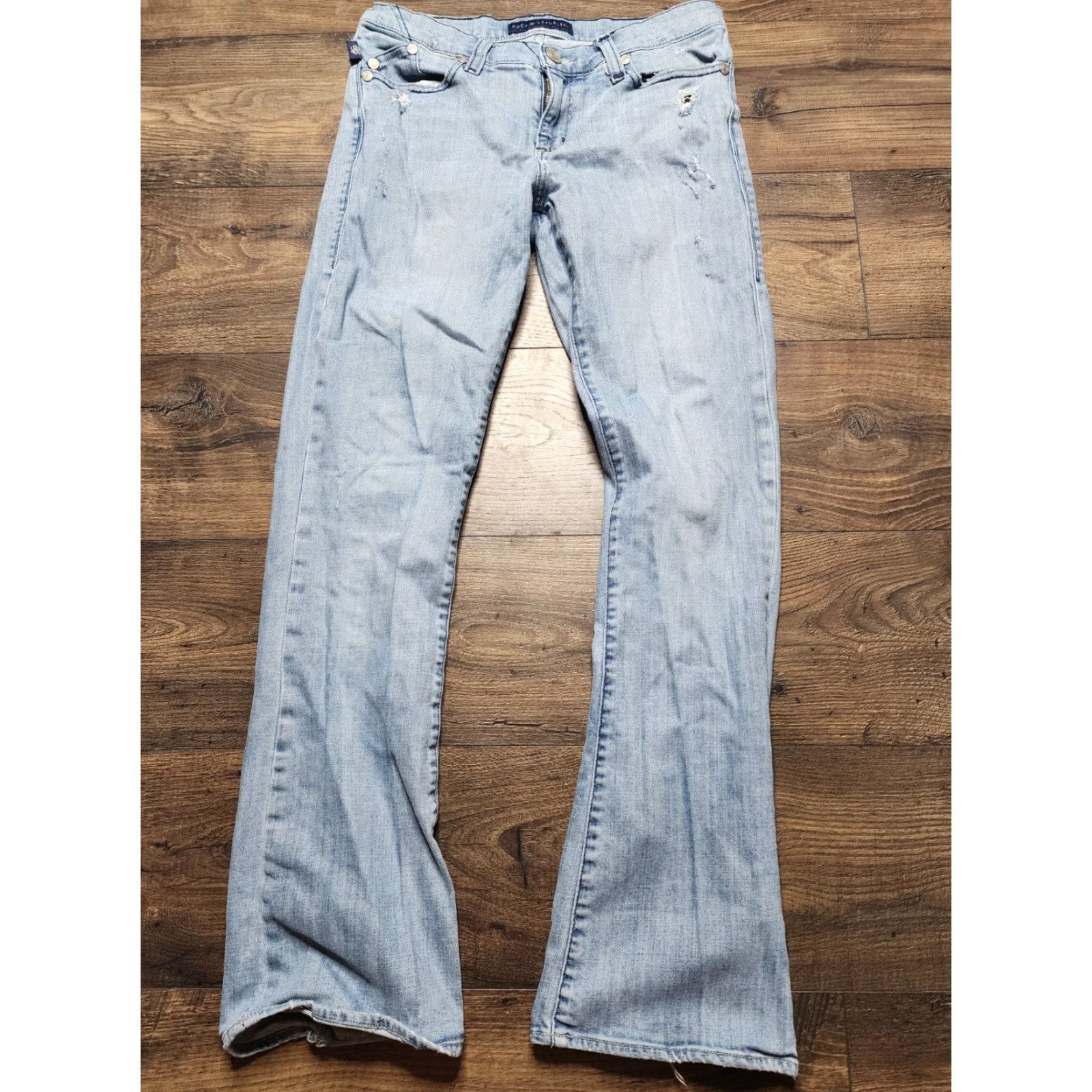 Vintage VINTAGE Rock & Republic Womens Jeans Size 10 Low Rise Light Wash Distressed Cotton Denim Bootcut Size 32" / US 10 / IT 46 - 4 Thumbnail