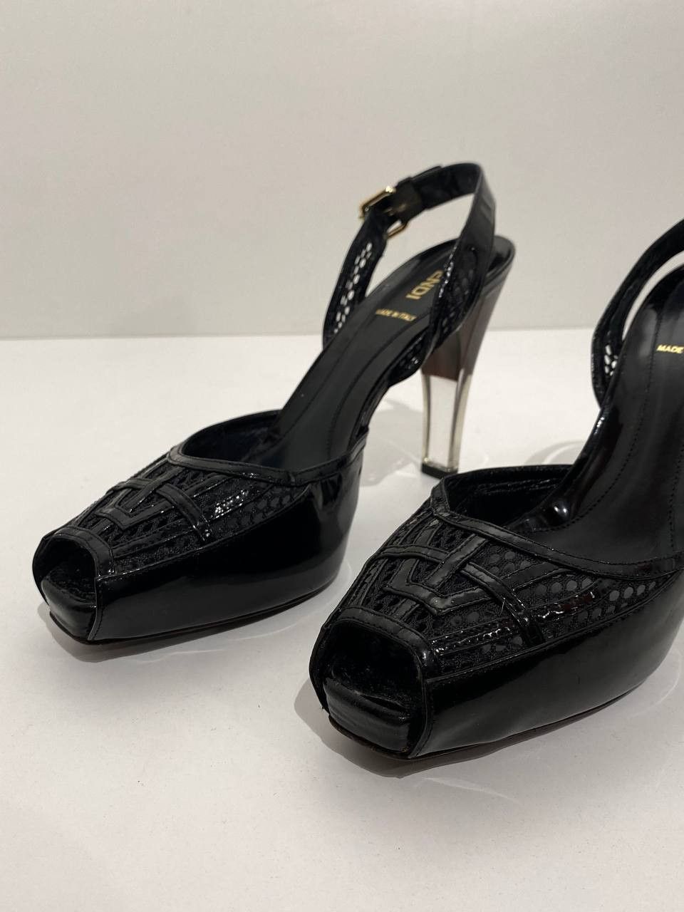 Fendi Fendi Slingback Patent Leather Peep Toe Sandals Heels Size US 9.5 / IT 39.5 - 8 Thumbnail