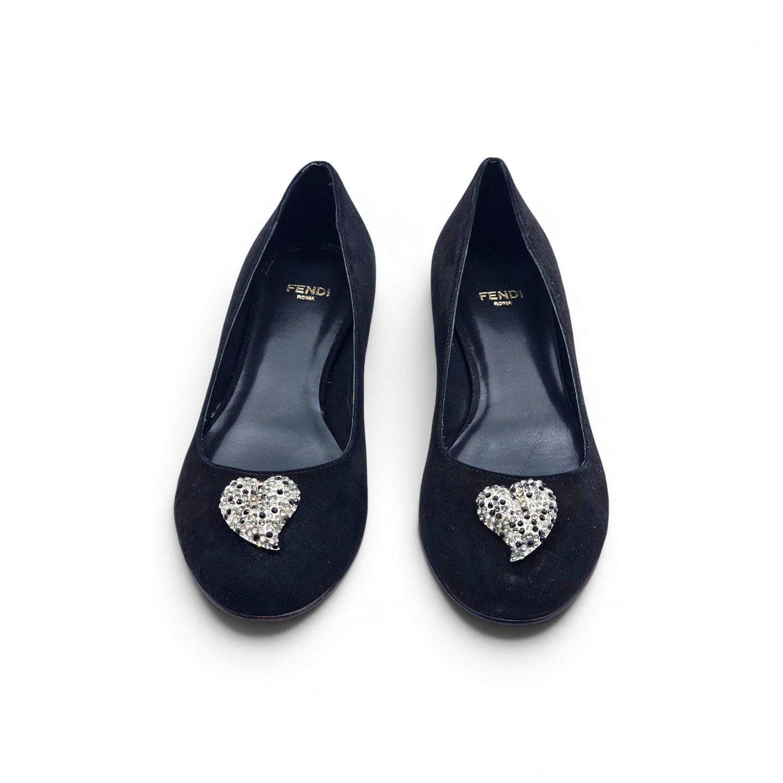 Fendi Ballet Flats Black Suede with Crystal Hearts EU 36 US 6 Size US 6 / IT 36 - 3 Thumbnail