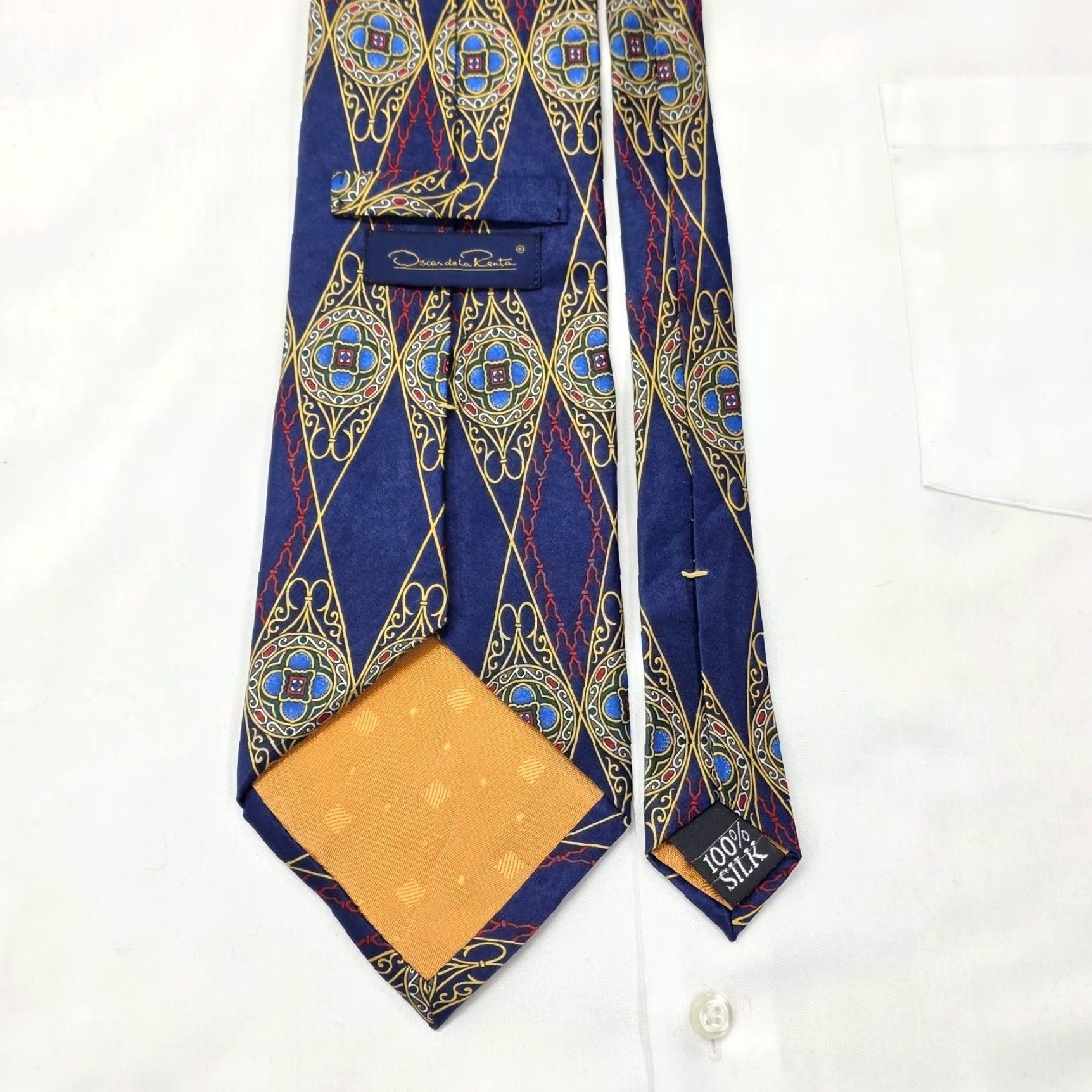 Oscar De La Renta Vintage Oscar de la Renta Necktie Mens Blue Silk Geometric Pattern USA Designer Tie Size ONE SIZE - 4 Thumbnail