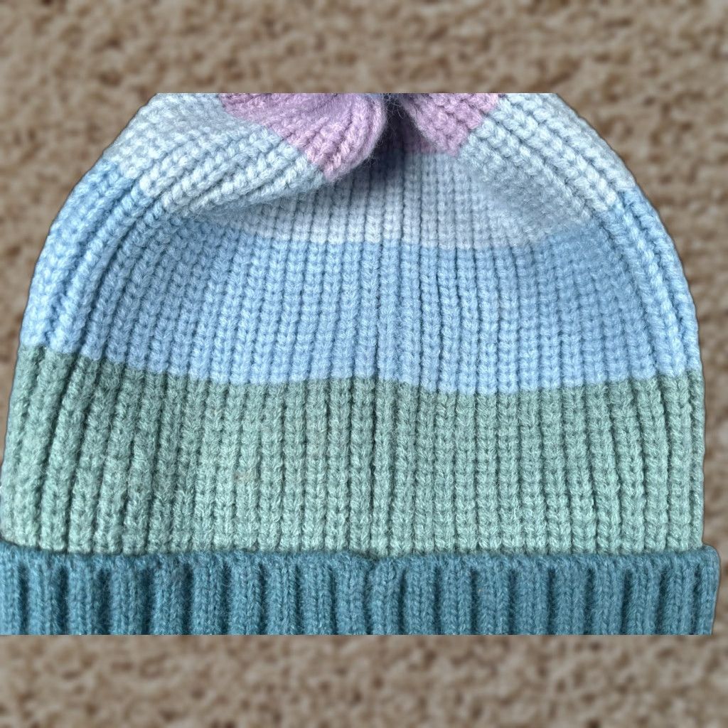 Vintage West Loop Beanie Women One Size Blue Stripe Knit Acrylic Beanie - West Loop Hat Womens Striped Lightweight Ski Theme 90s? Size ONE SIZE - 1 Thumbnail