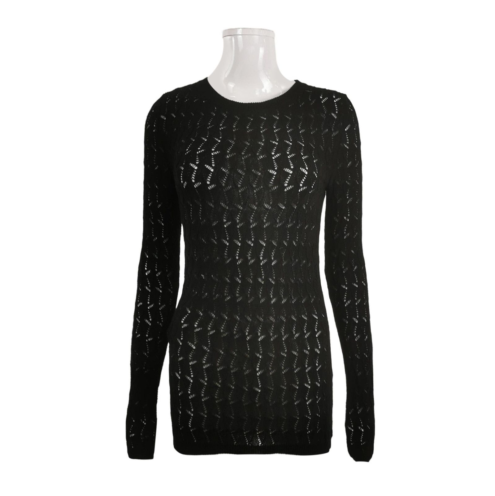 Prada Prada Black Hollow Knit Long Sleeve Sweater 0089 Size S / US 4 / IT 40 - 1 Thumbnail