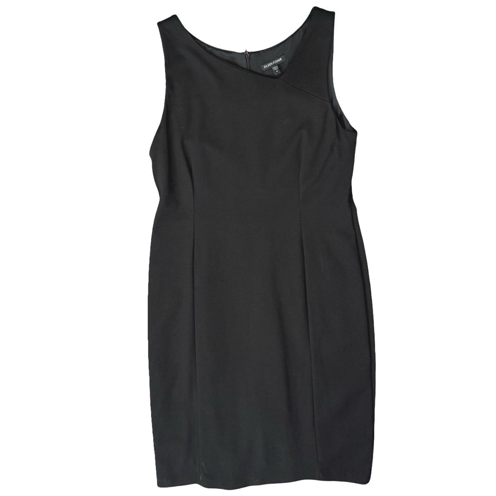Eileen Fisher Black Ponte Asymmetric Sheath Pencil Dress 10