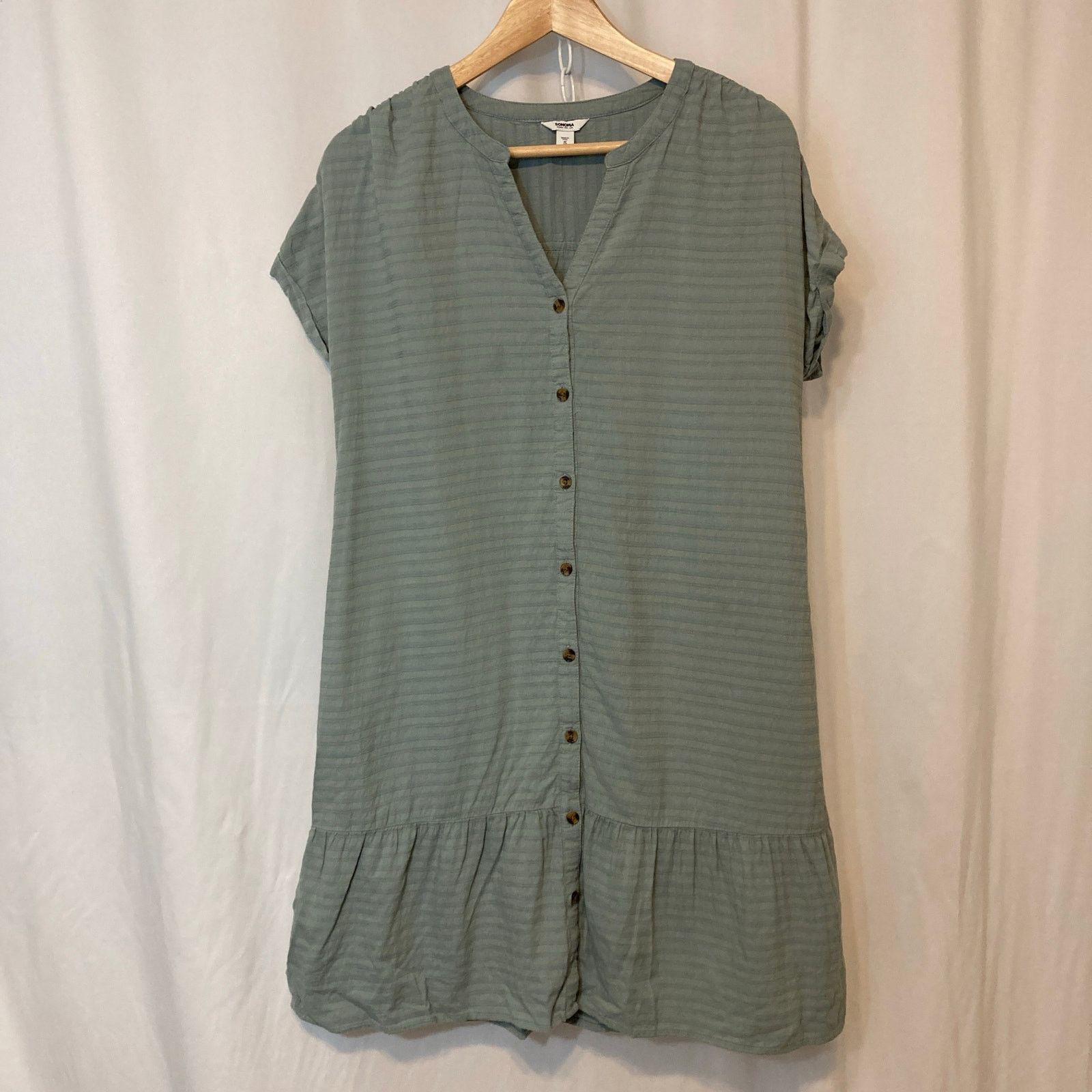 Sonoma Sonoma Light Teal Green Blue Button Front V-Neck Mini Dress Size S / US 4 / IT 40 - 3 Thumbnail