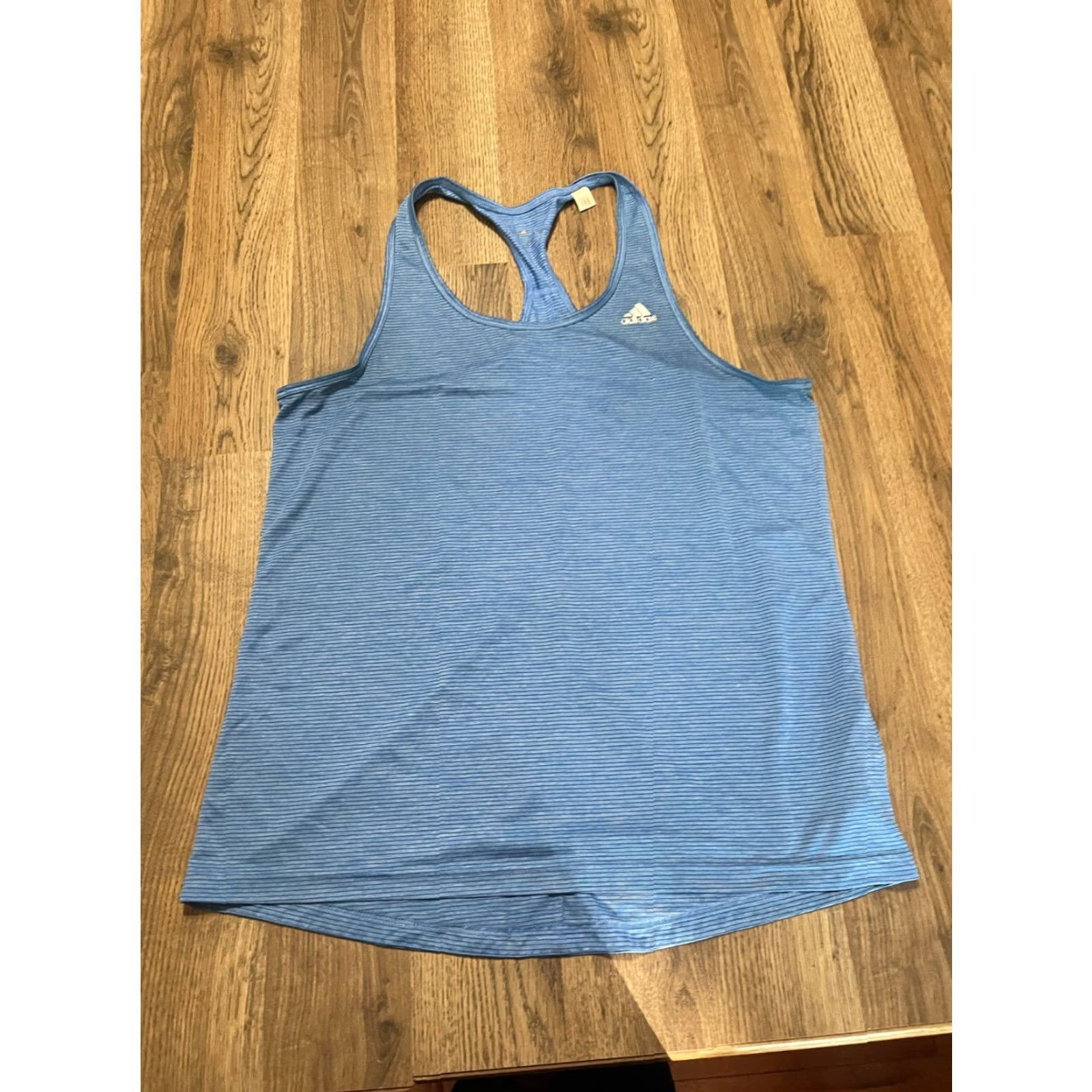 Logo 7 adidas Shirt Women's Large Blue Striped Athletic Top Tank Size L / US 10 / IT 46 - 2 Thumbnail